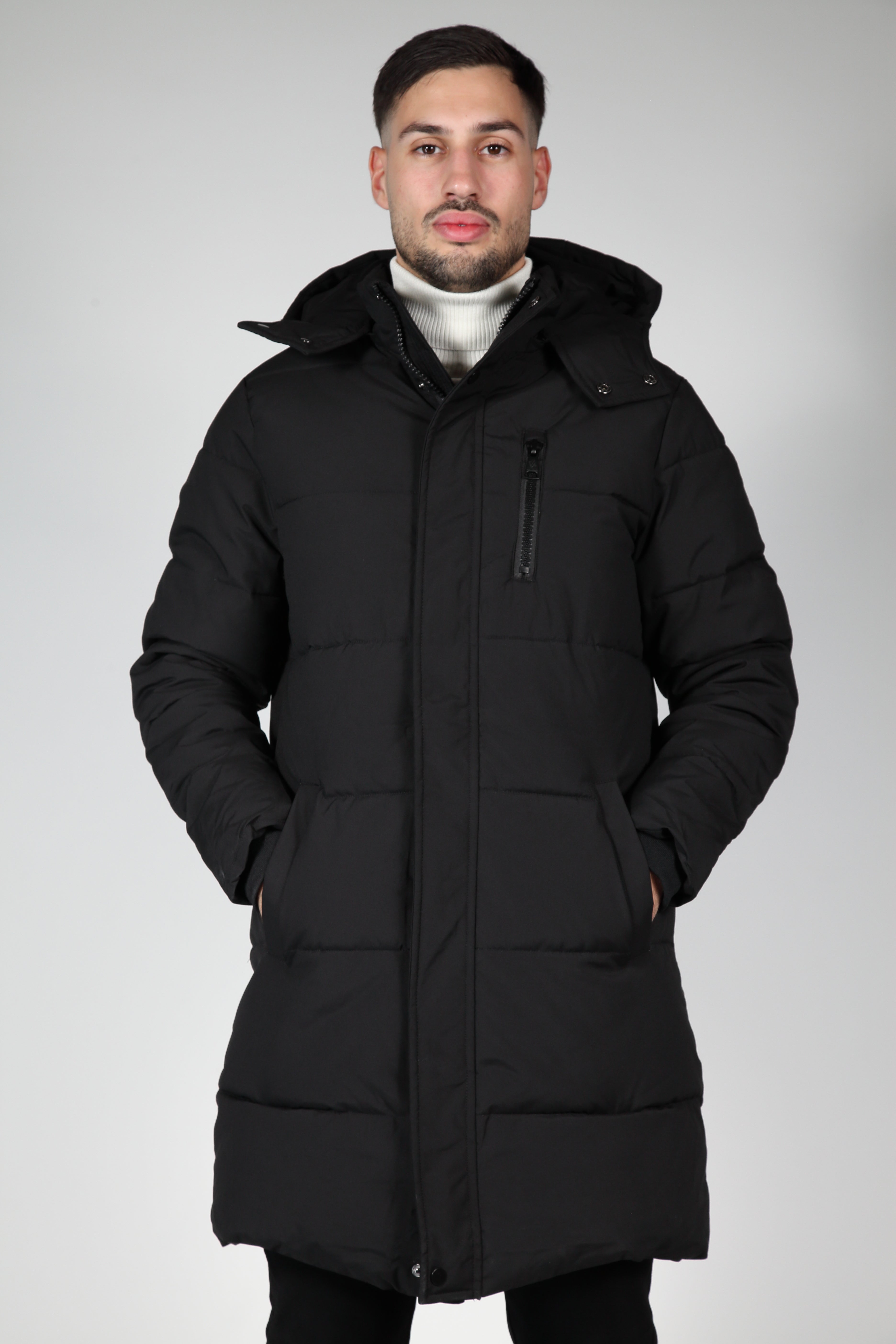 Black puffer jacket with hood