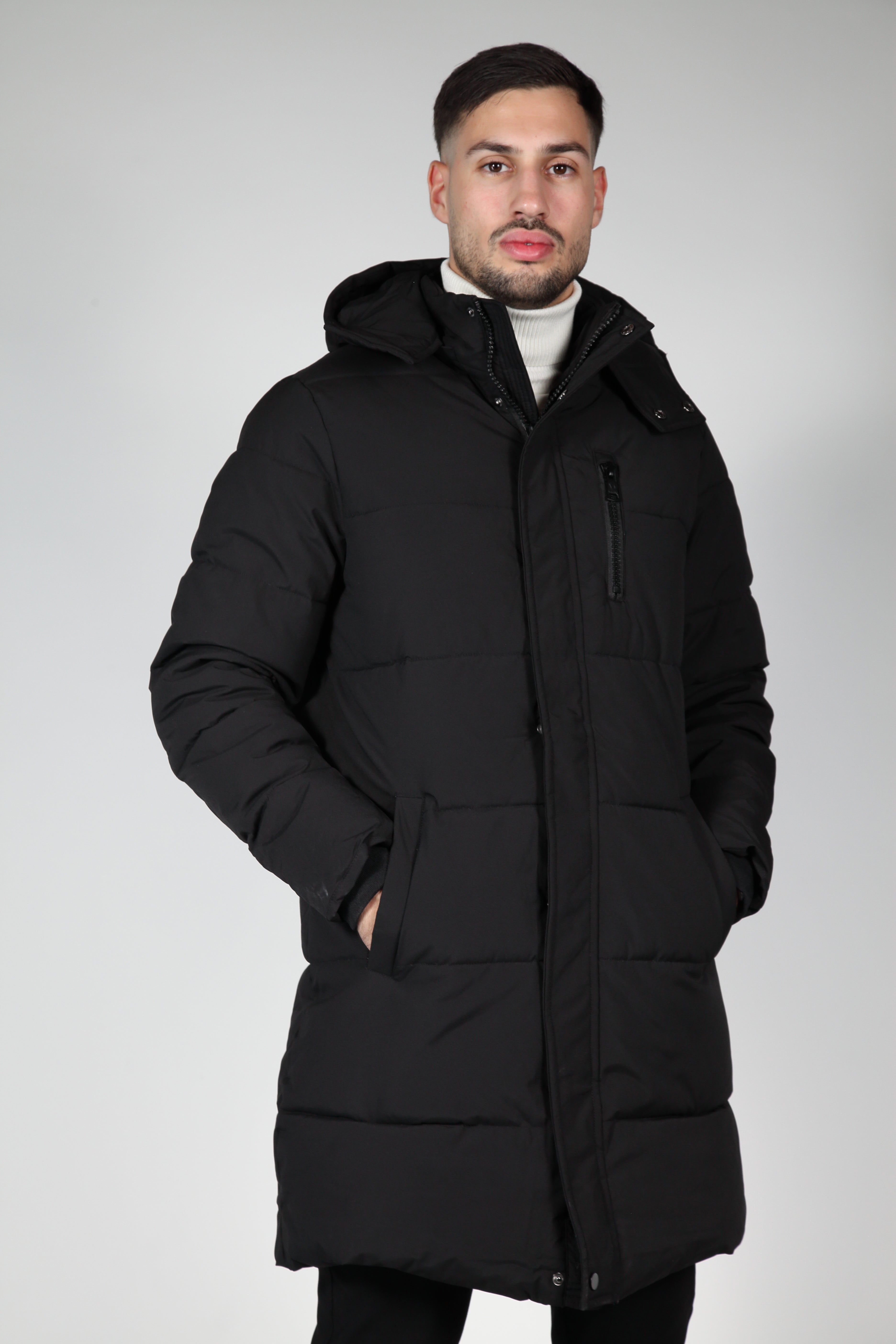 Black puffer jacket with hood