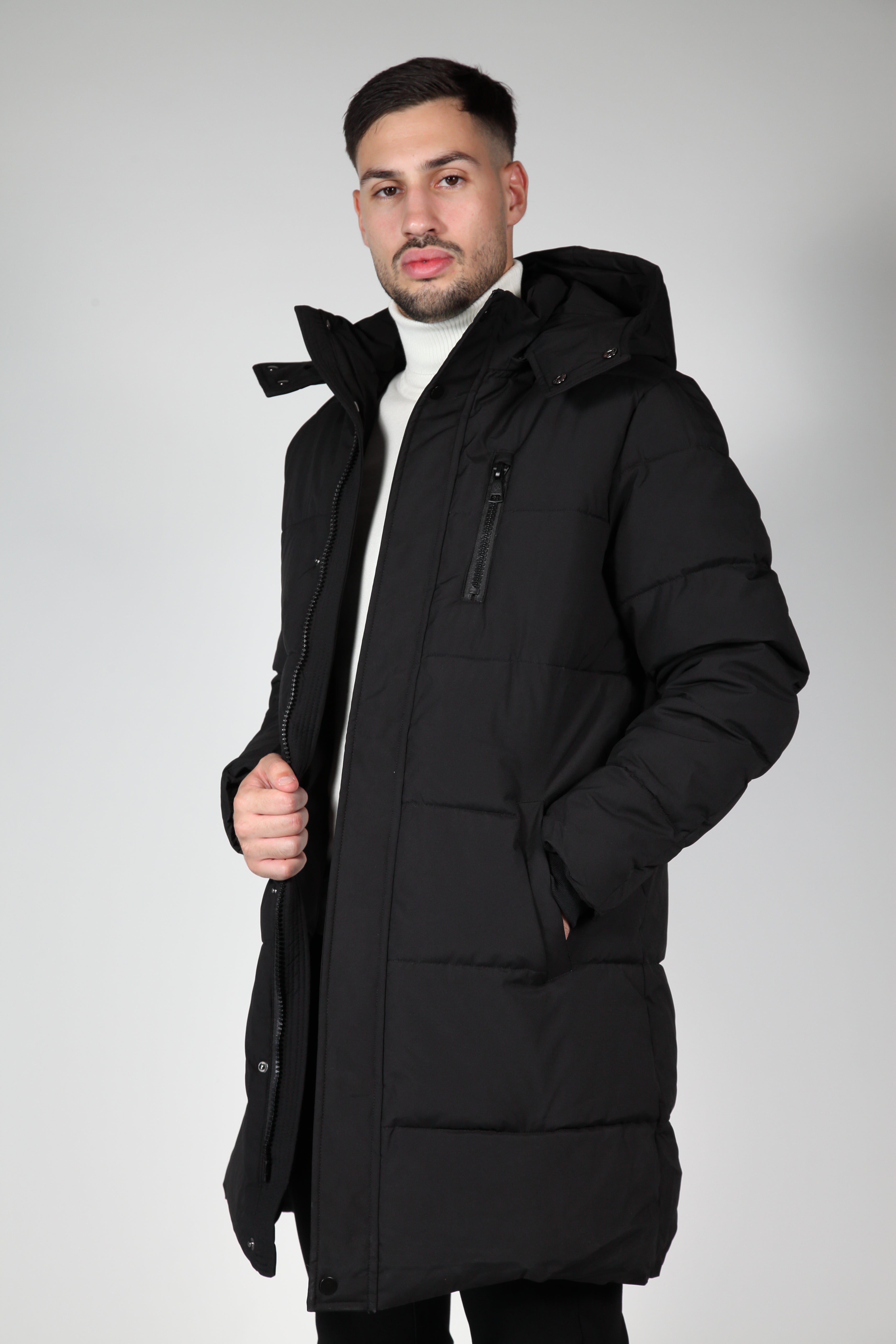 Black puffer jacket with hood