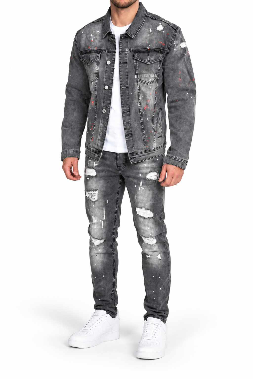 Denim Splashed Set Antraciet