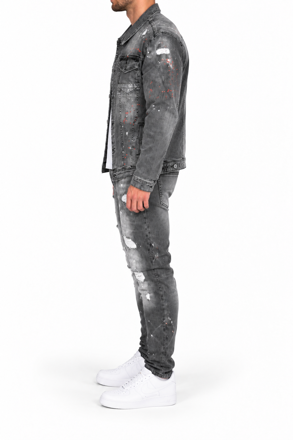 Denim Splashed Set Antraciet