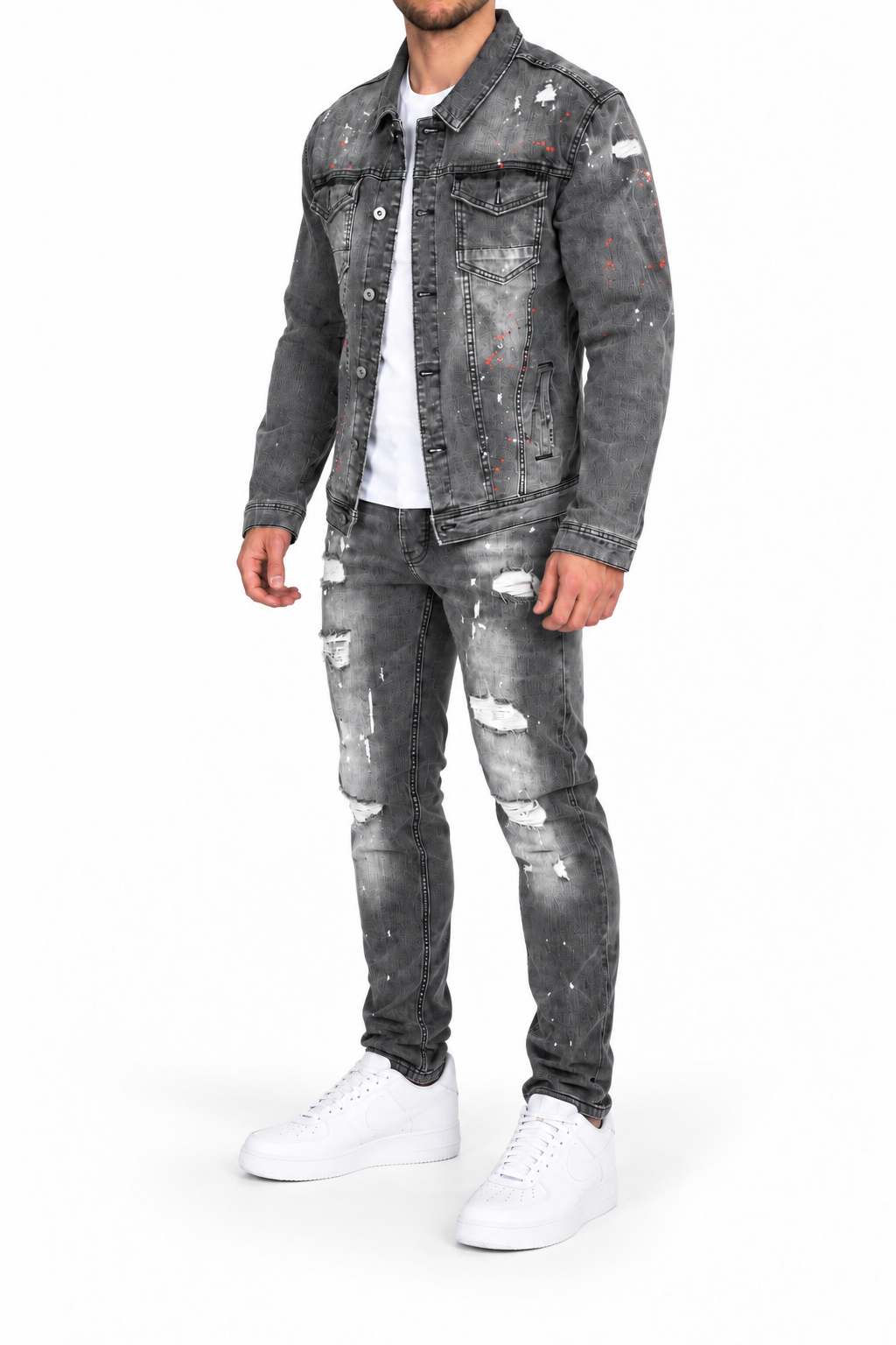 Denim Splashed Set Antraciet