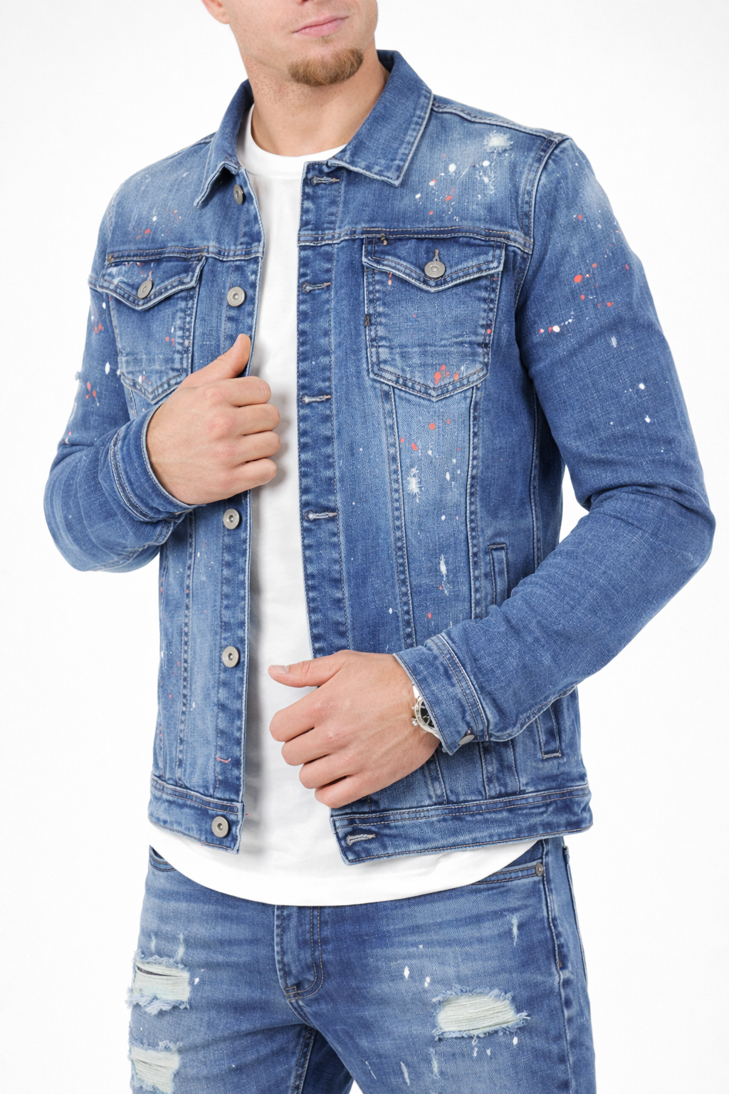 Denim Splashed Jacket Blauw