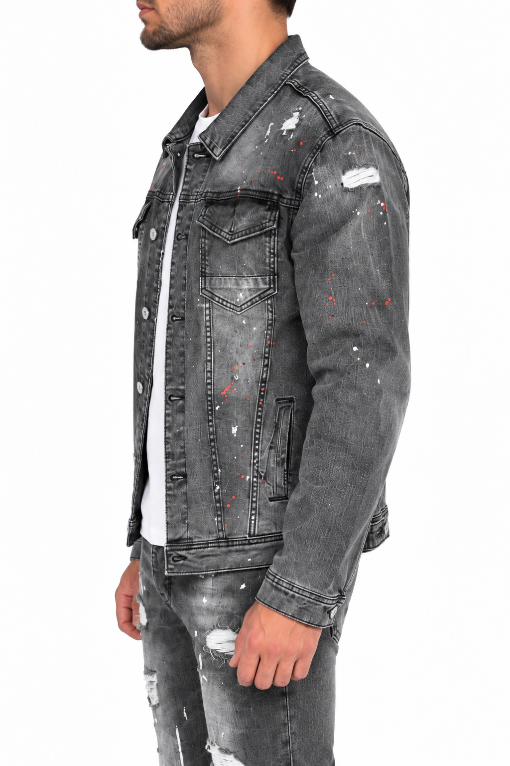 Giacca in denim schizzato Antracite