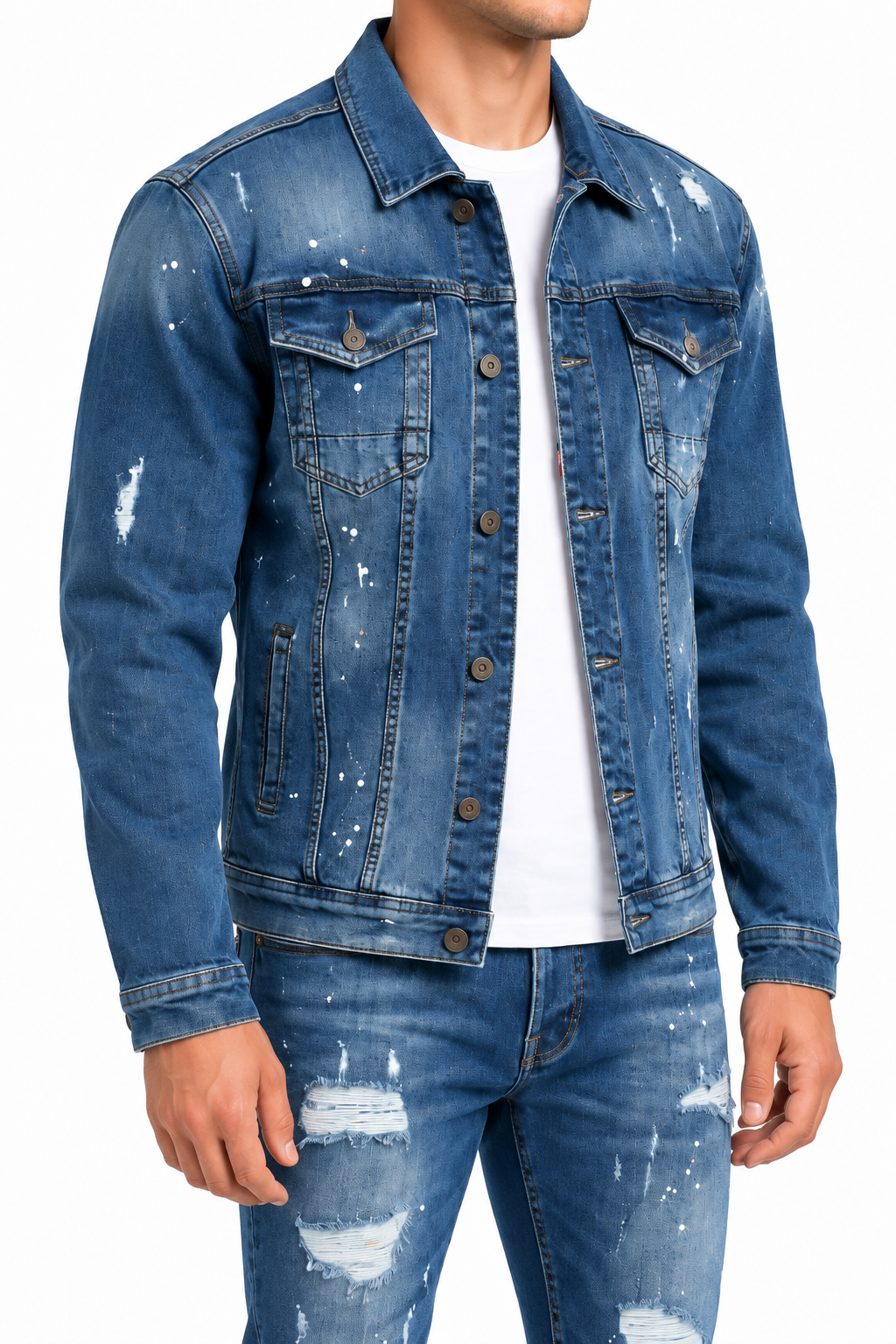 Denim Splashed Jacket Blauw