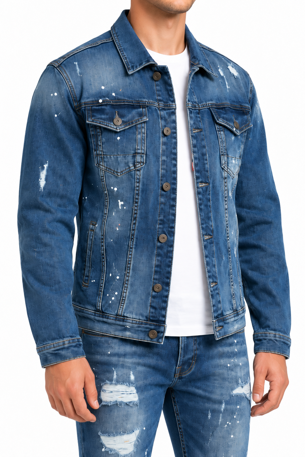 Denim Splashed Jacket Blauw