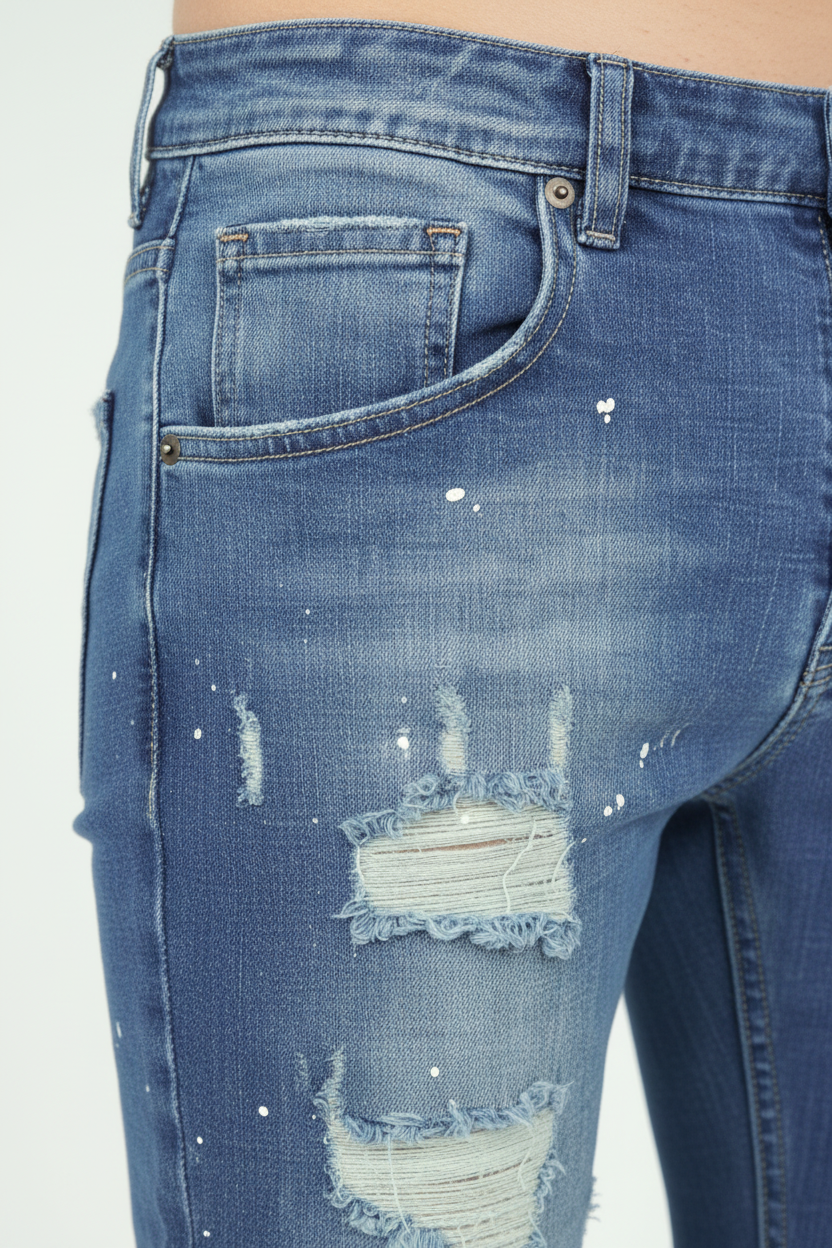 Jean éclaboussé en denim bleu