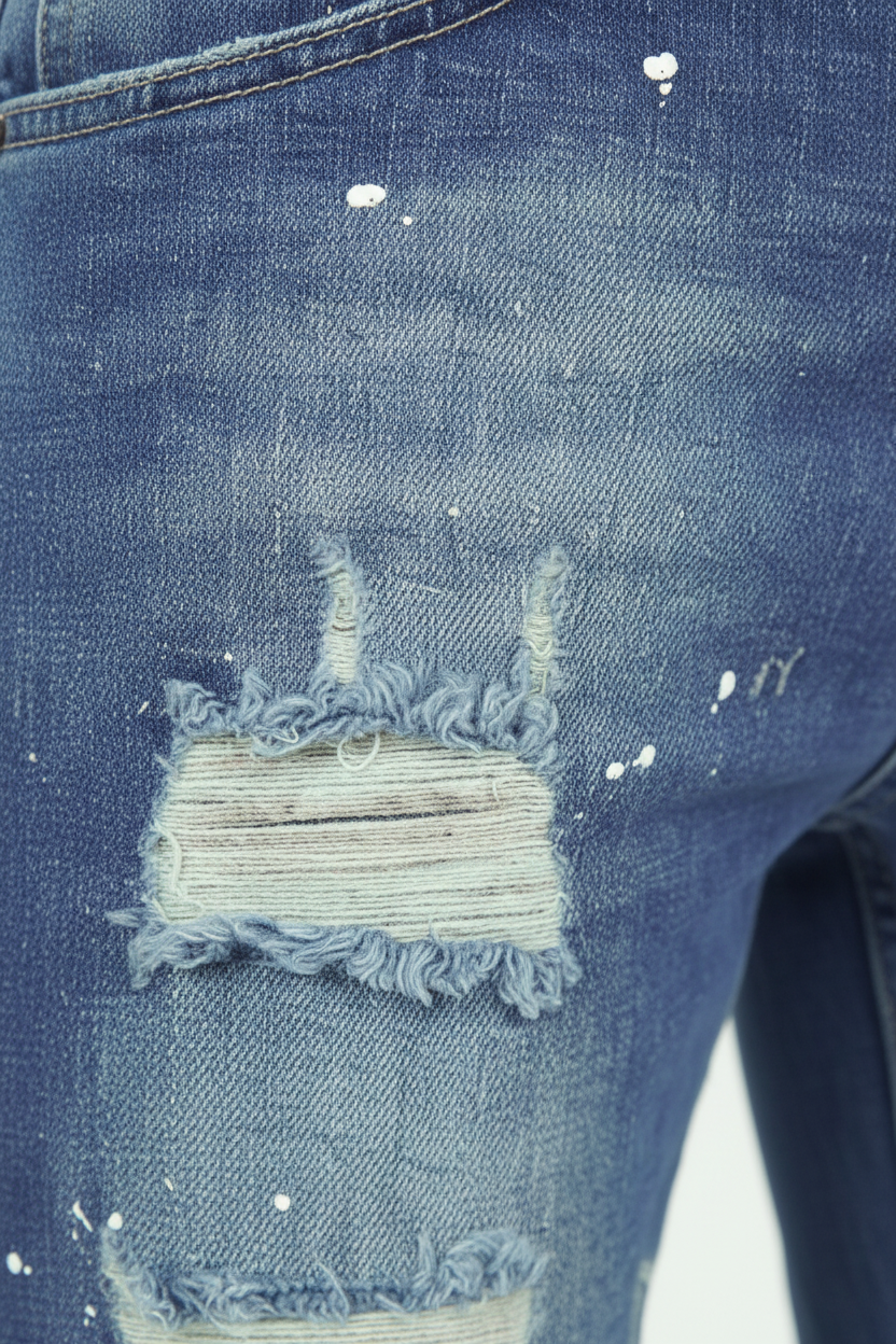 Jean éclaboussé en denim bleu