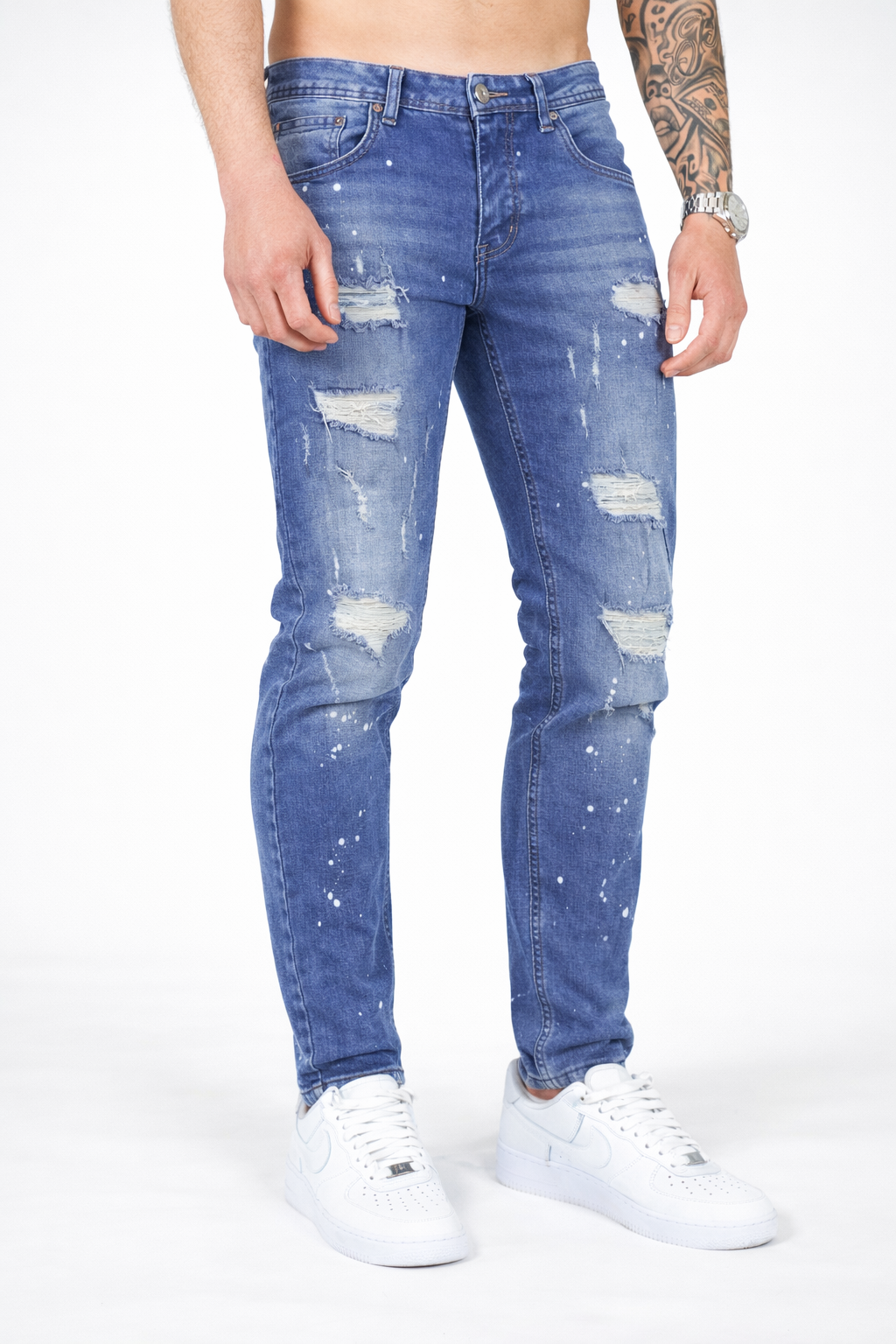 Jean éclaboussé en denim bleu