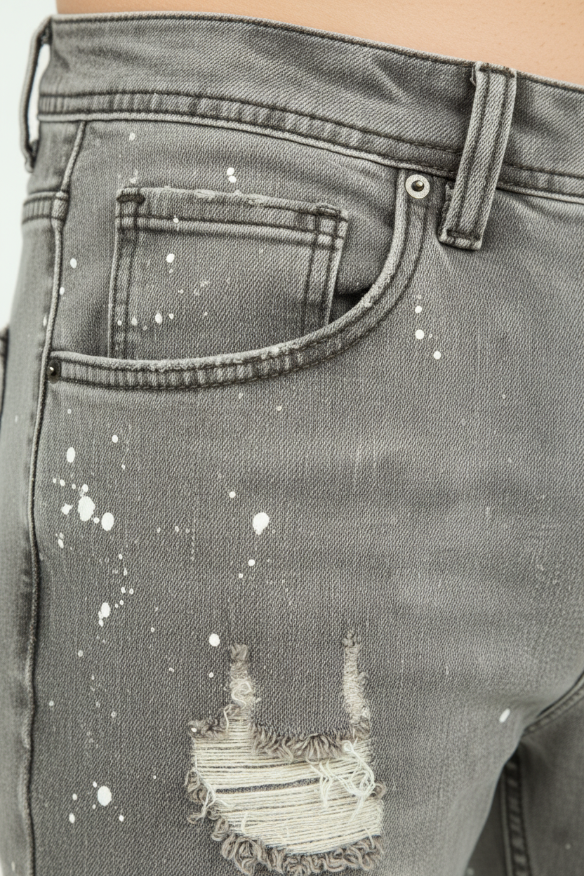 Jean éclaboussé en denim gris