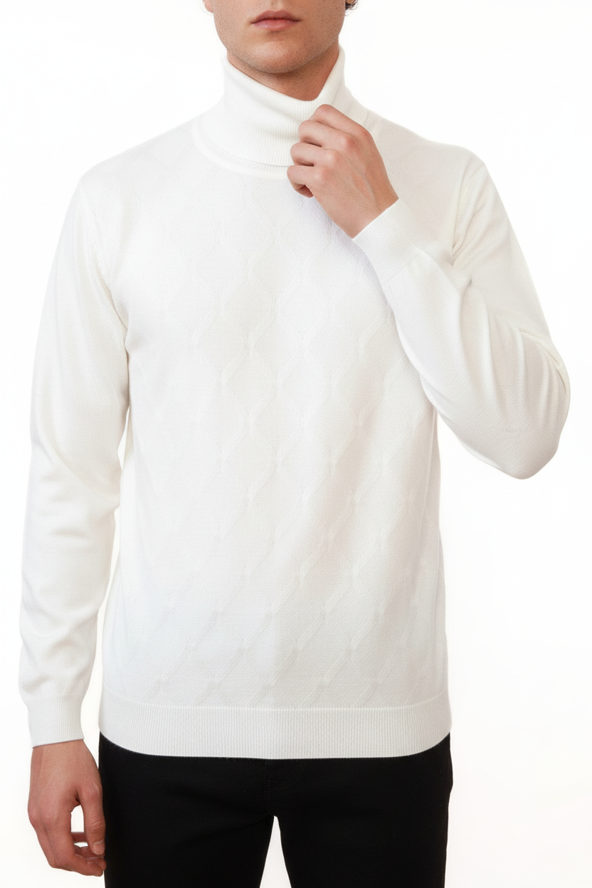 Jersey de cuello alto Valenci a cuadros blanco