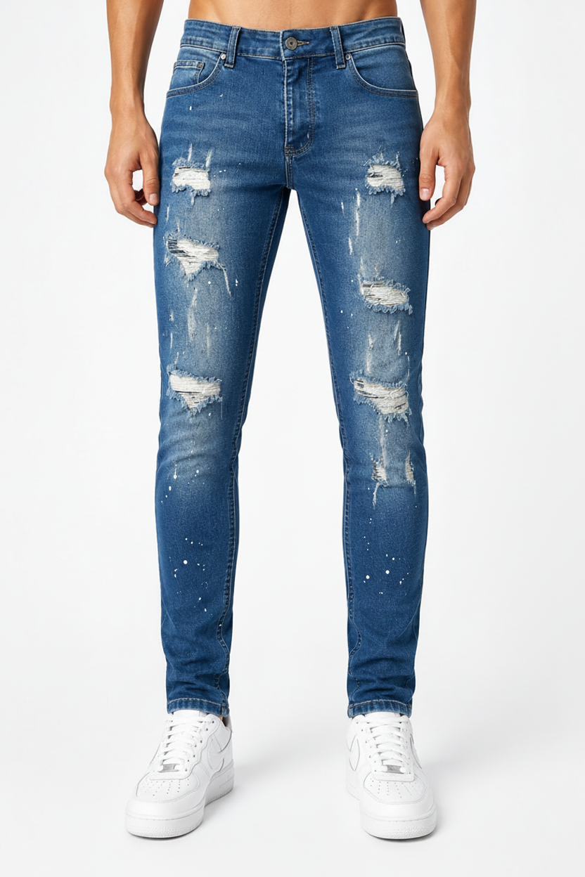 Jeans in denim schizzato Blu