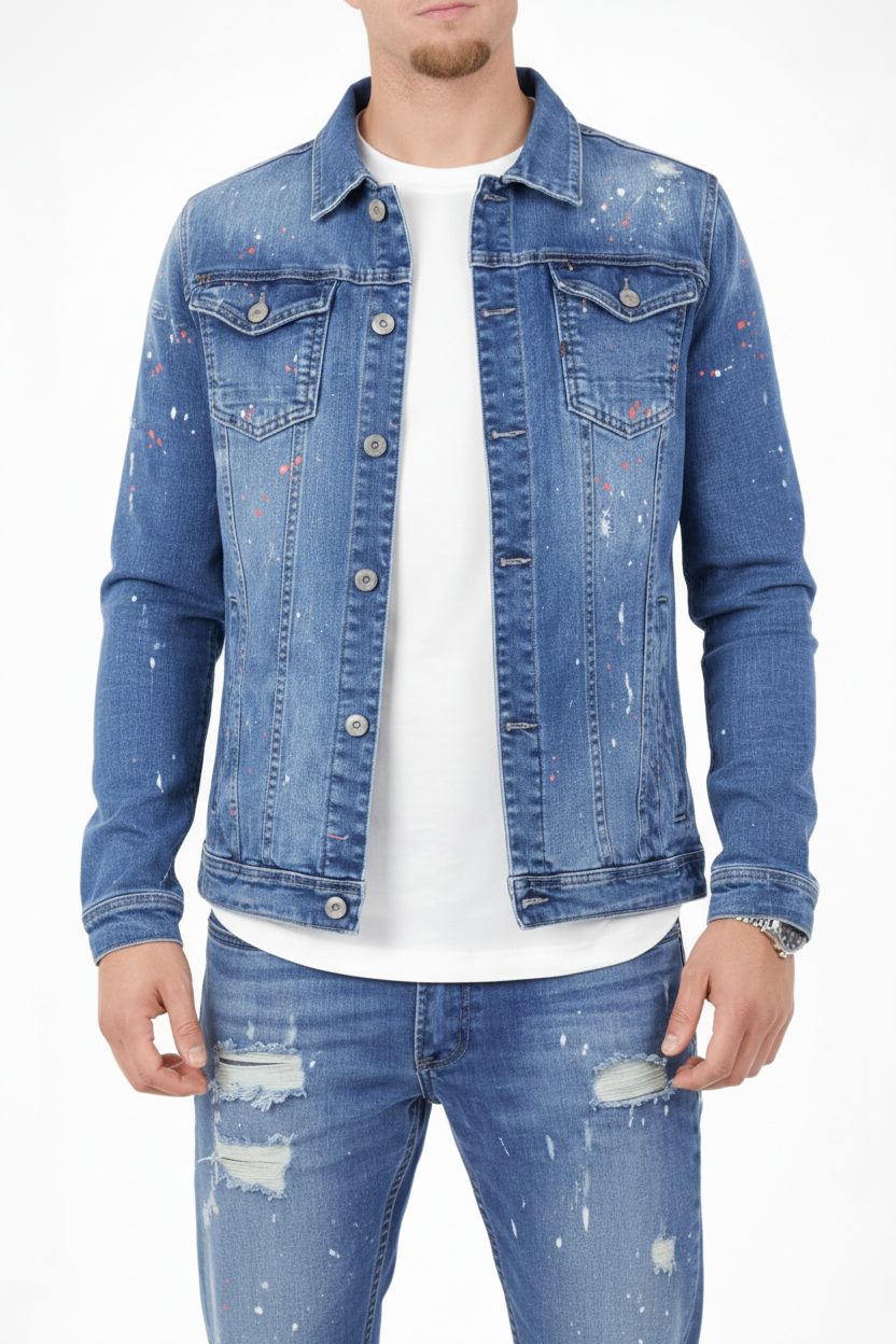 Denim Splashed Jacket Blauw