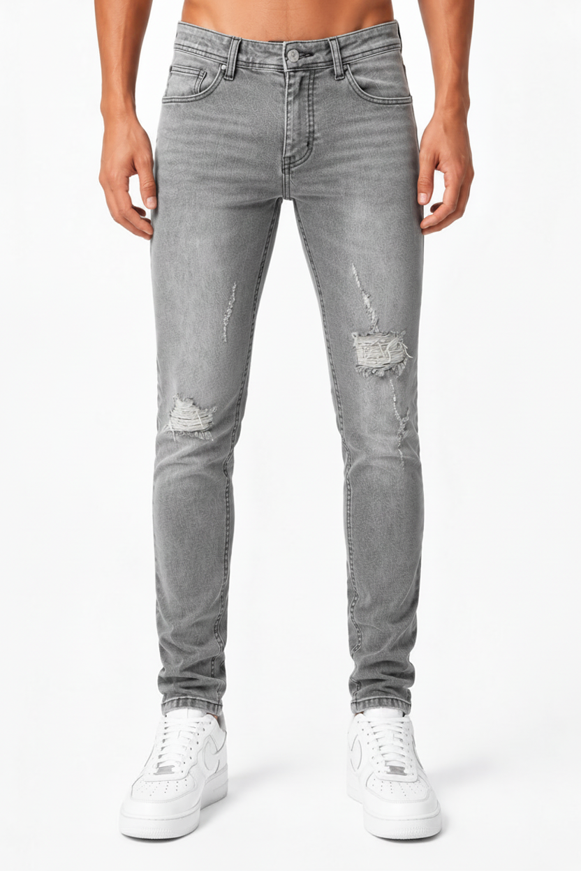Jeans strappati essenziali grigi
