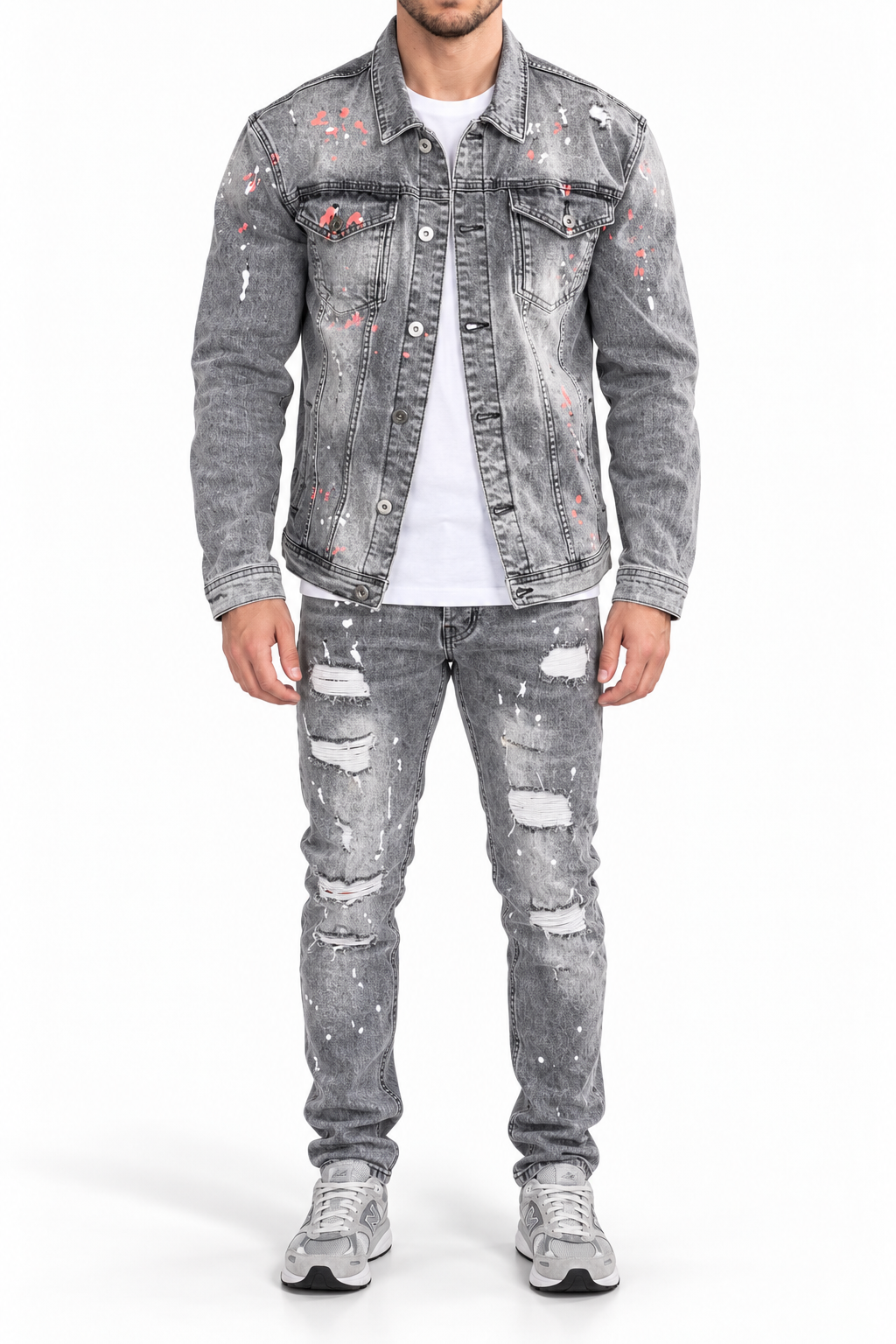 Denim Splashed Set Grijs