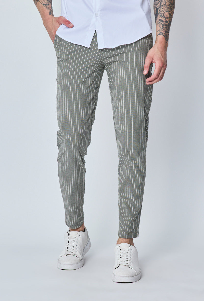 Chino Stripe Sage Khaki