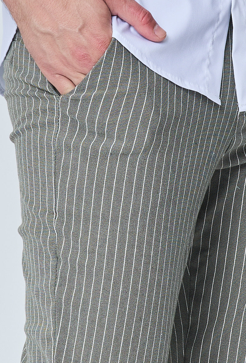 Chino Stripe Sage Khaki
