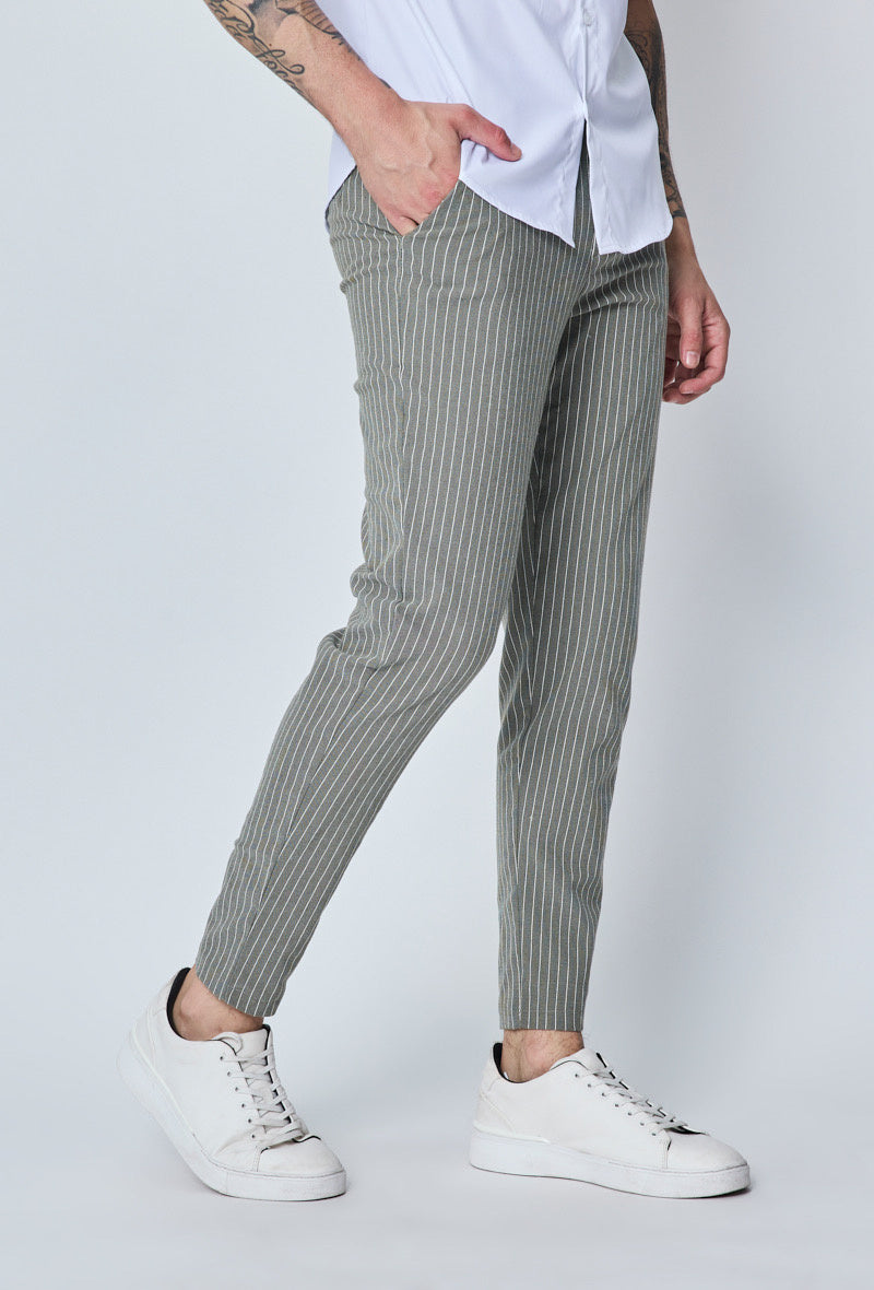 Chino Stripe Sage Khaki