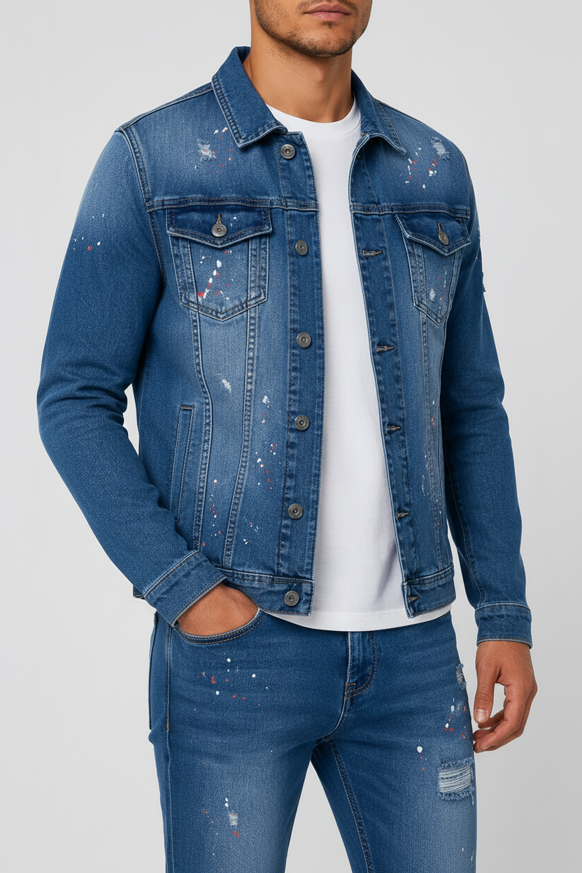 Giacca in denim schizzato Blu