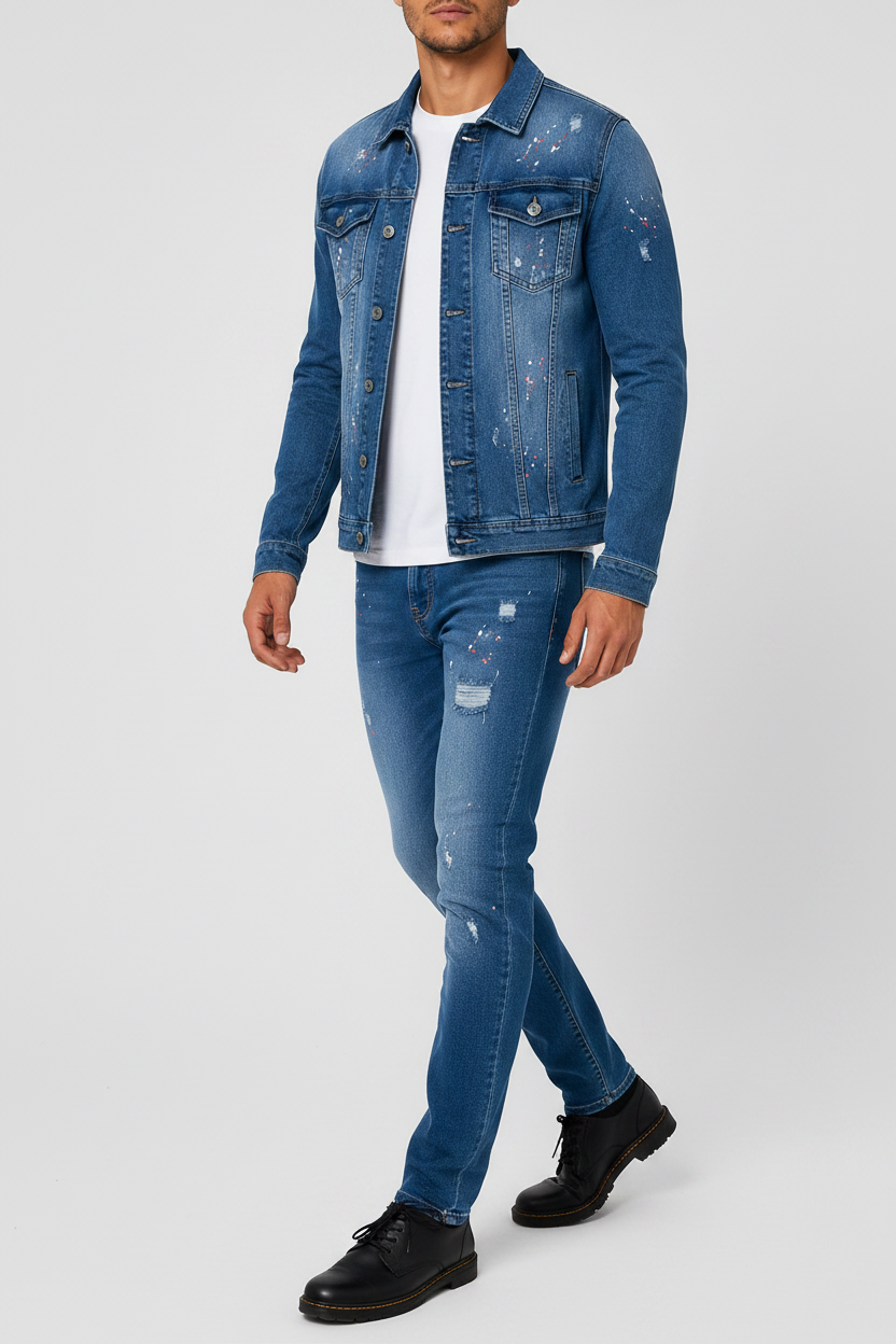 Denim Splashed Jacket Blauw