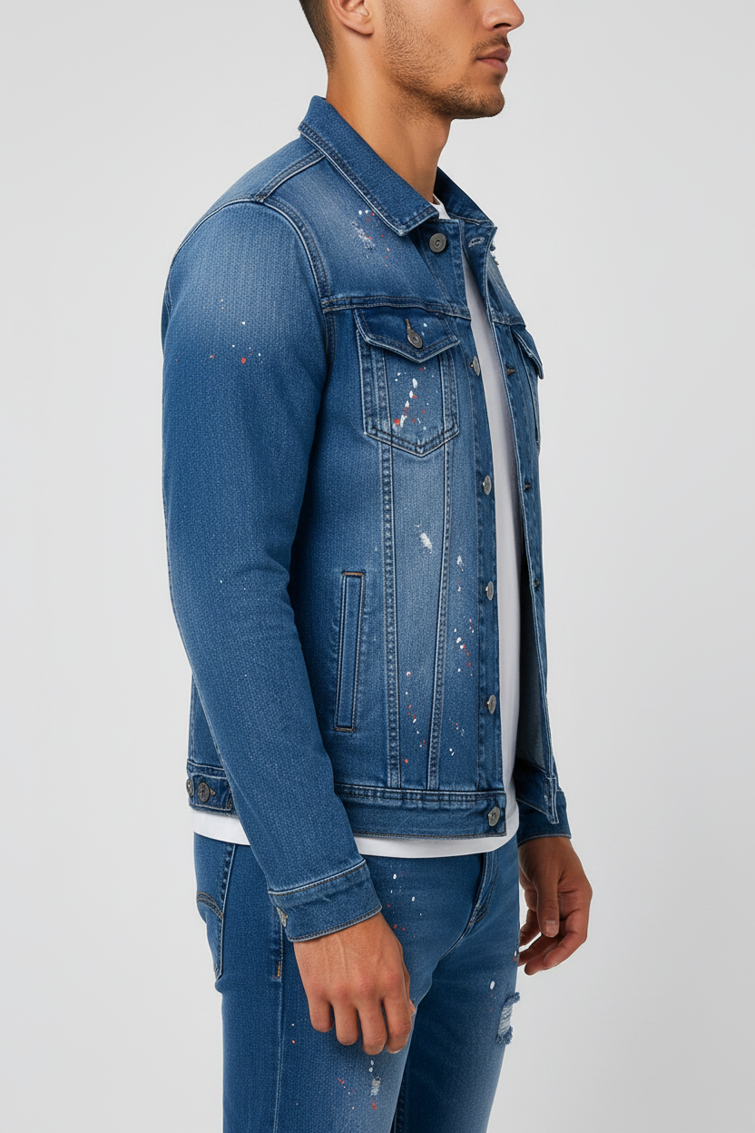 Denim Splashed Jacket Blauw