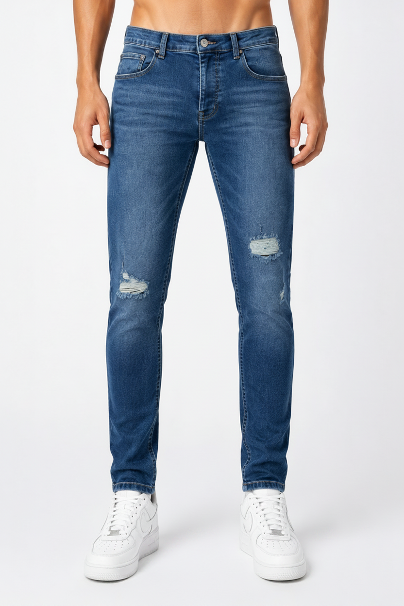 Jeans strappati essenziali Blu