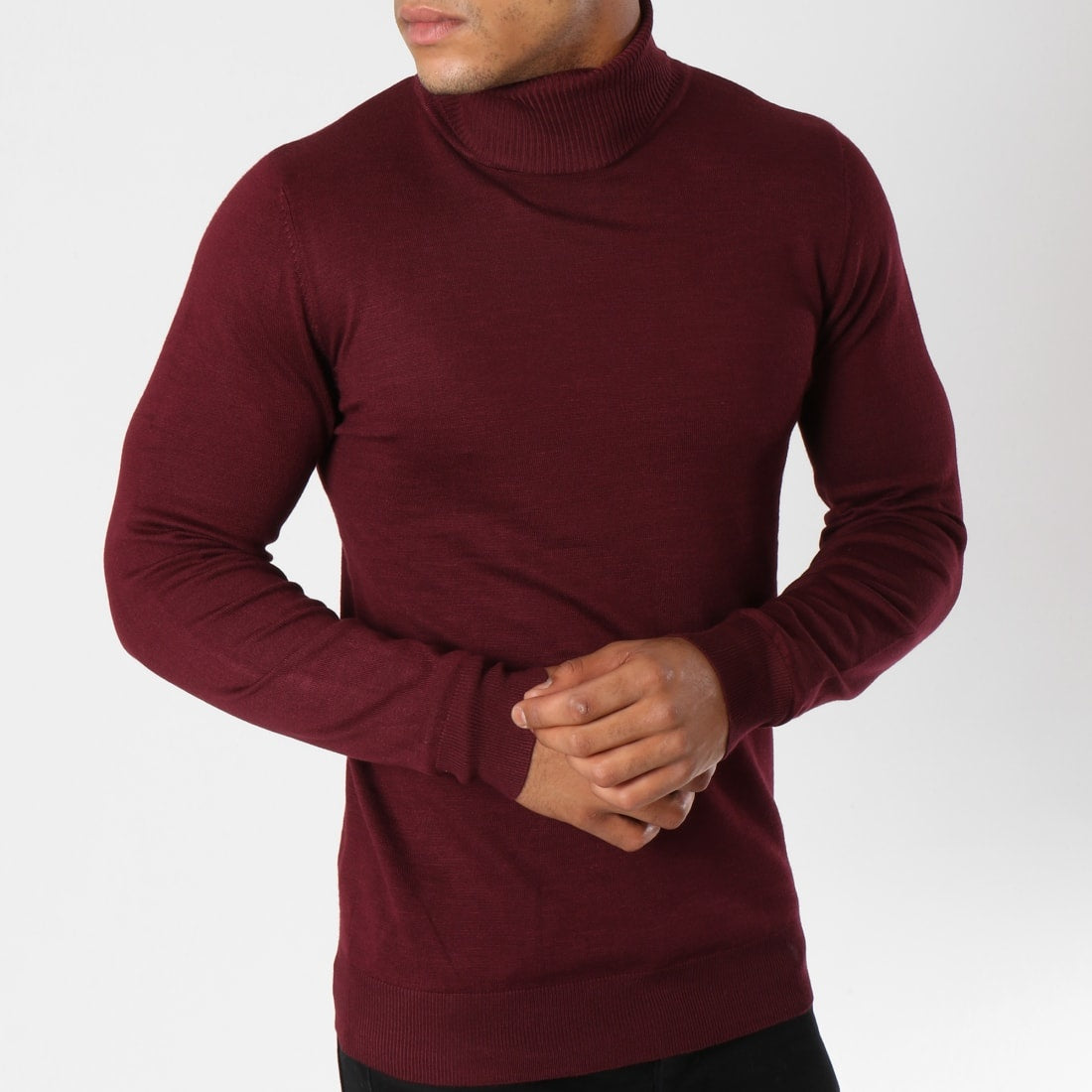 Bordeaux rote Rollkragenpullover Männer