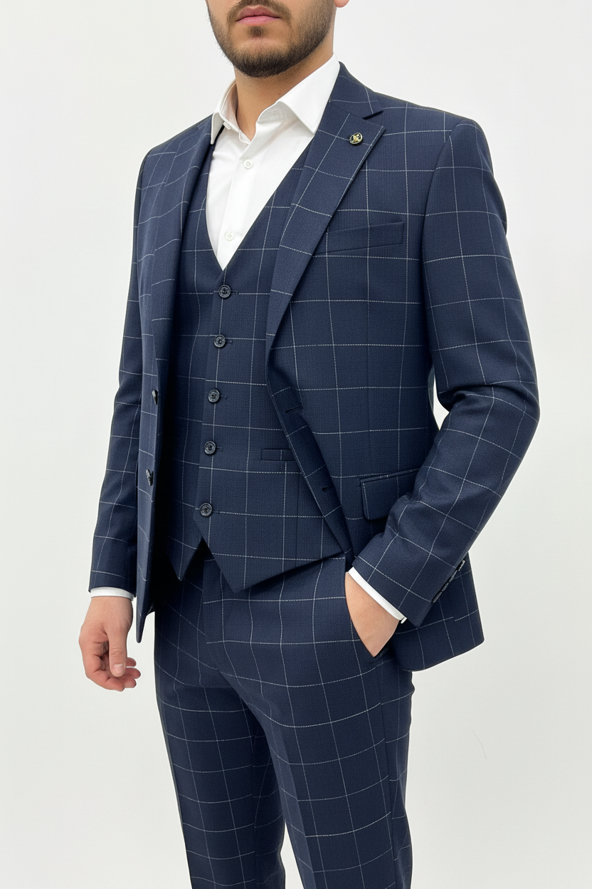 Architect Grid Suit - Navy
