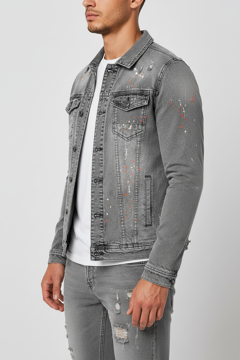 Denim Splashed Jacket Gray