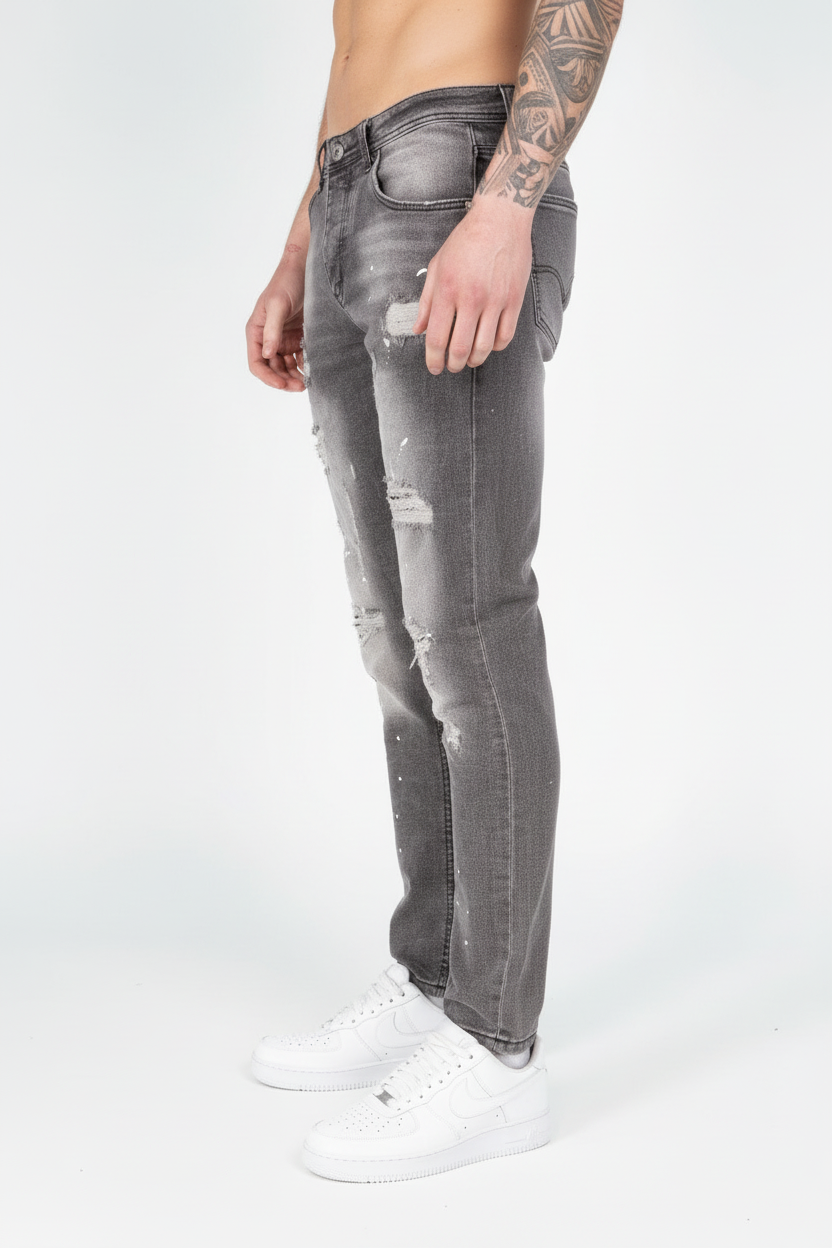 Jean éclaboussé en denim Anthracite