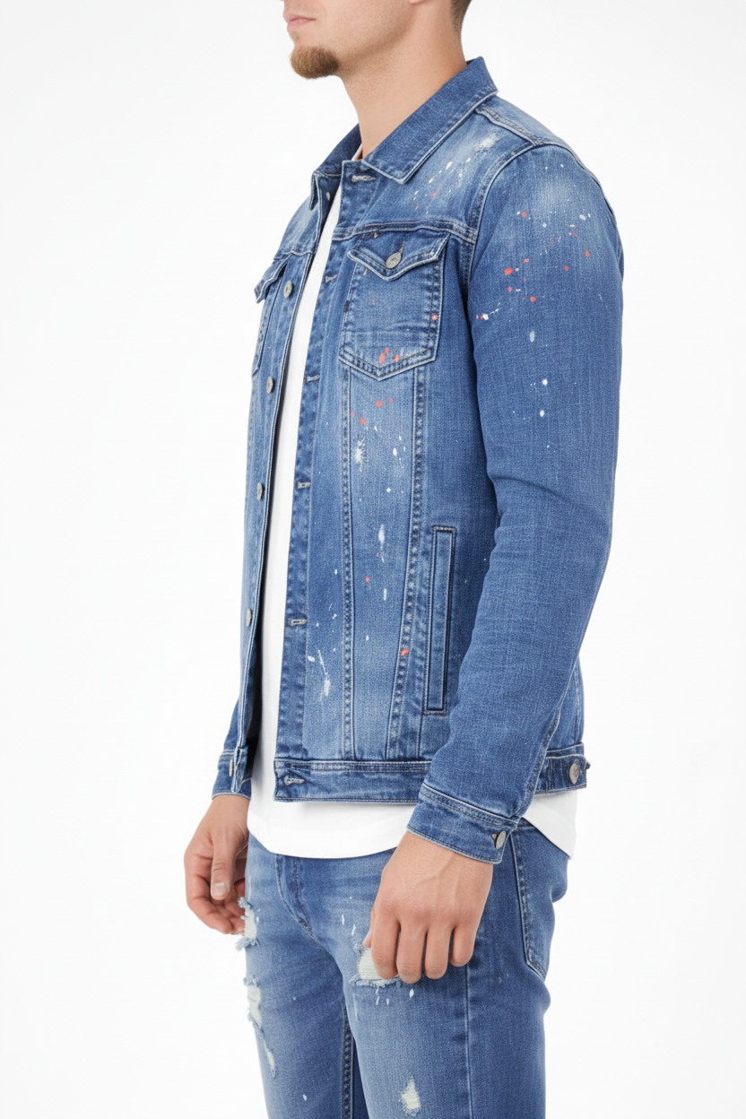 Denim Splashed Jacket Blauw