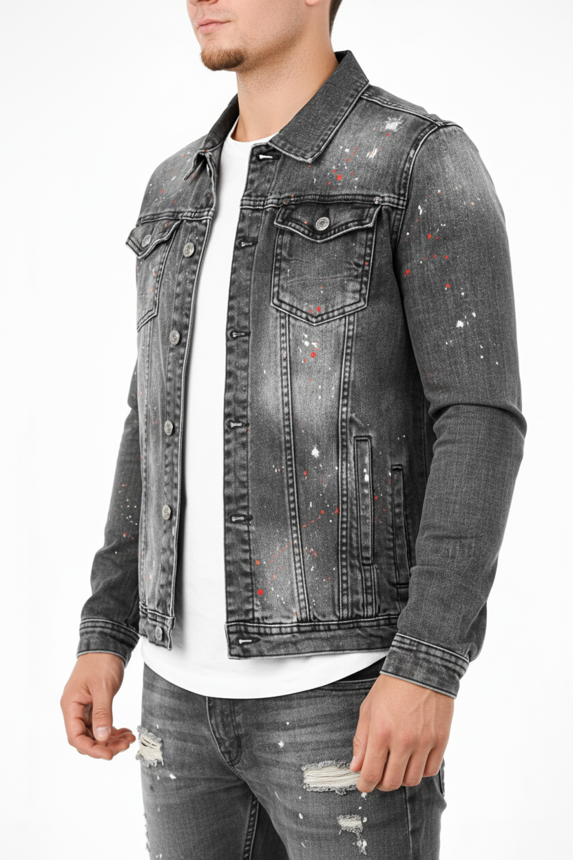 Denim Splashed Jacket Antraciet