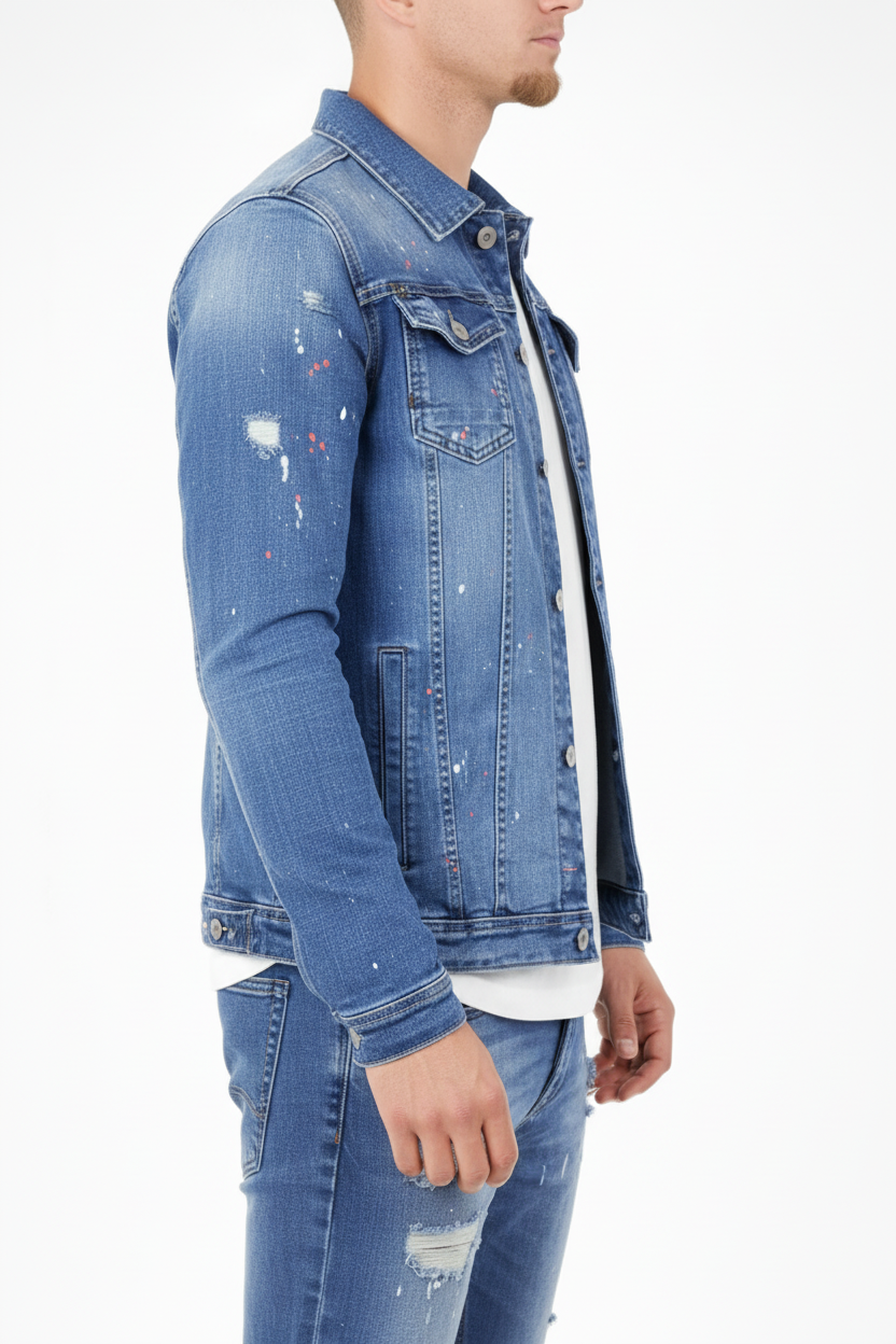 Denim Splashed Jacket Blauw