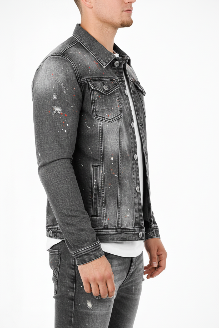 Denim Splashed Jacket Antraciet