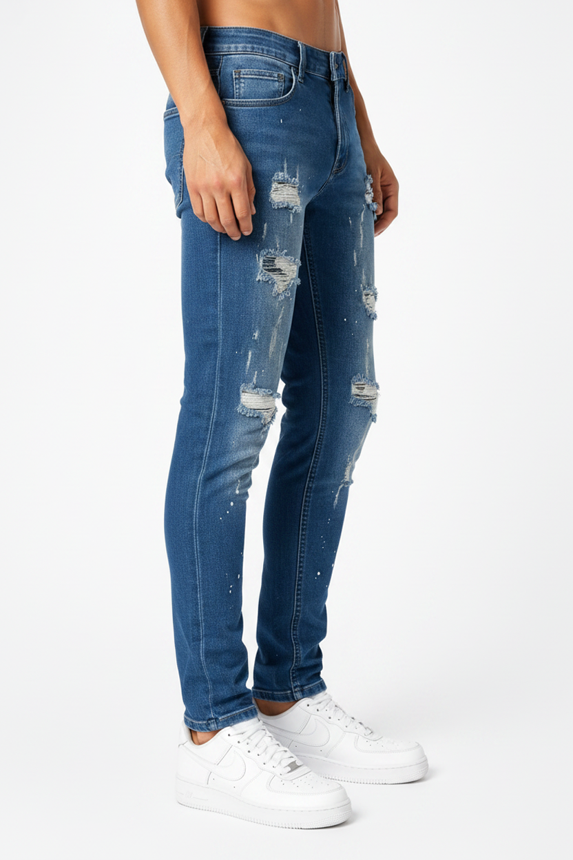 Vaqueros Denim Salpicados Azul