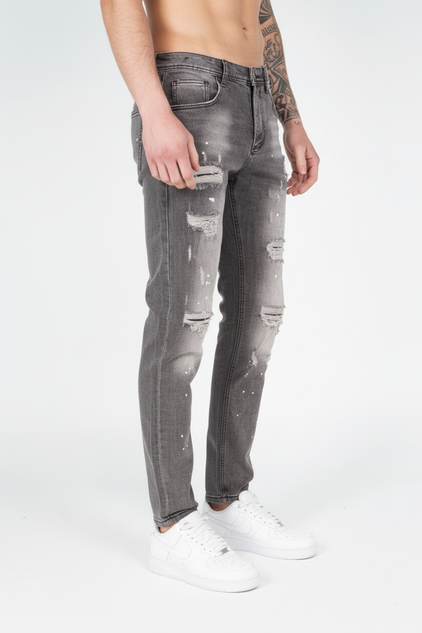 Jean éclaboussé en denim Anthracite