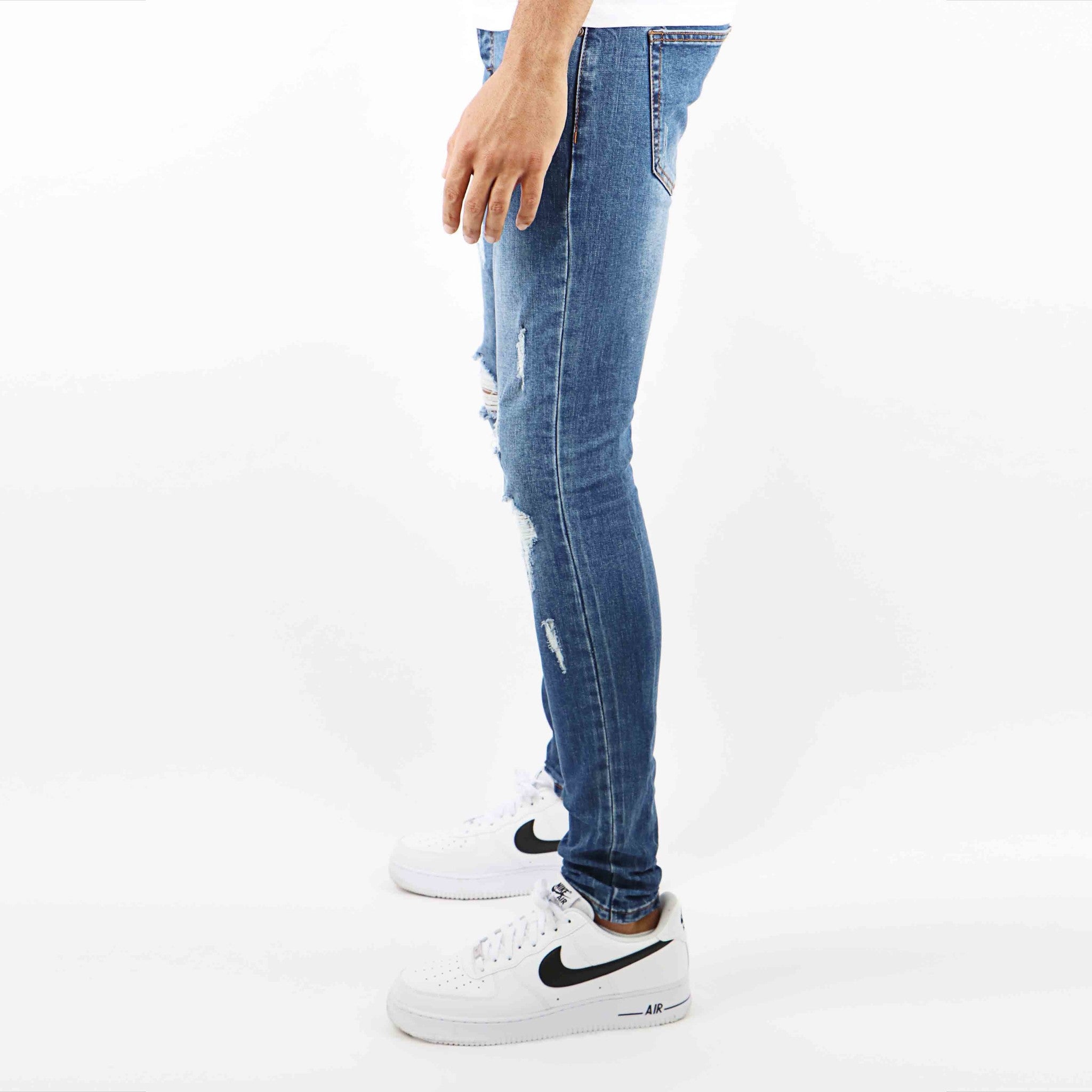 Heren Skinny Jeans Ripped Blue