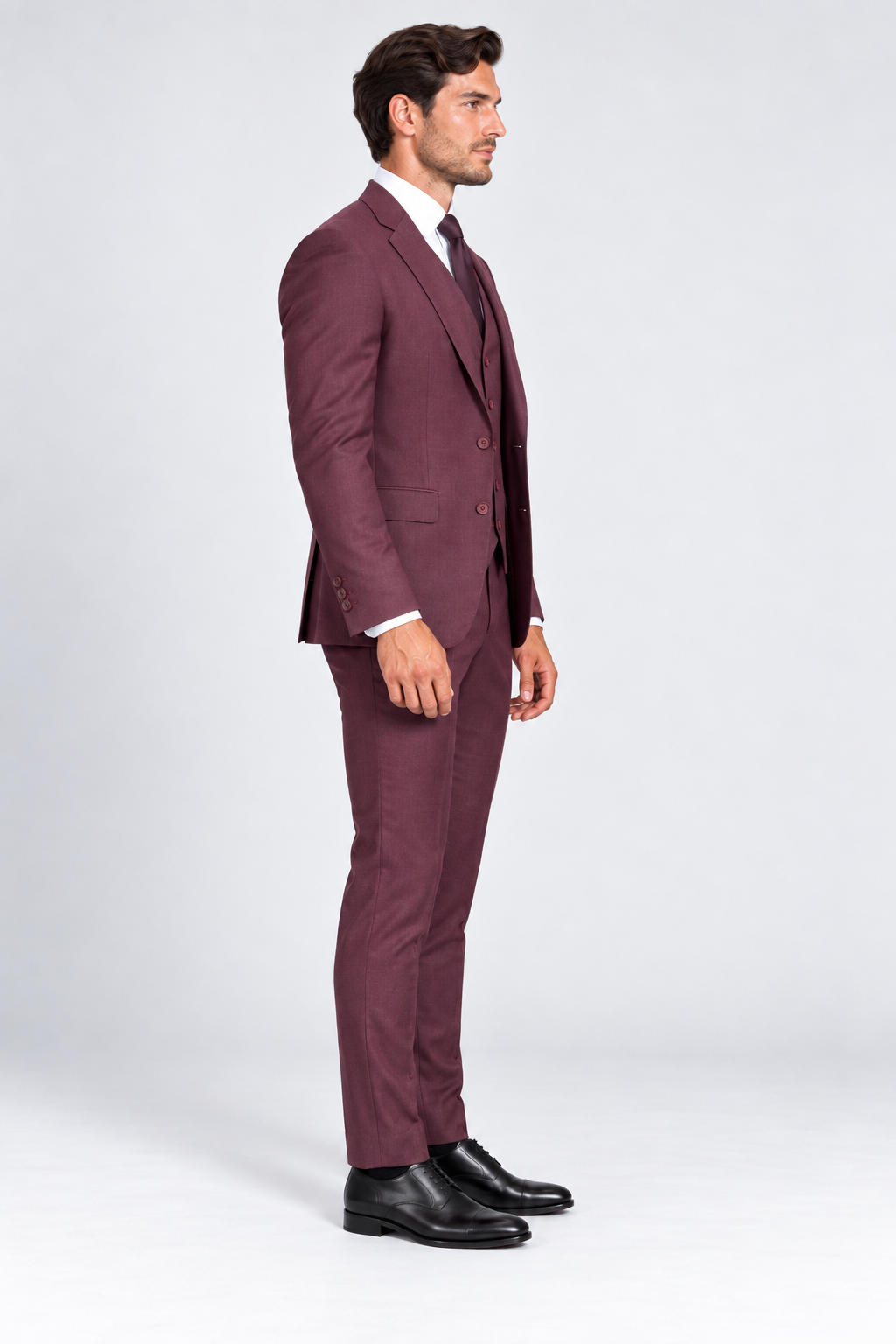 Portofino burgundy men's suit slim fit with jacket, waistcoat and trousers