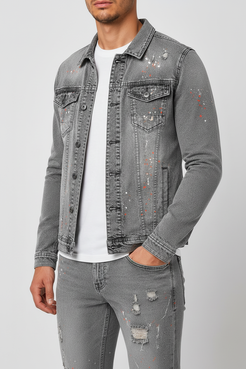 Denim Splashed Jacket Gray