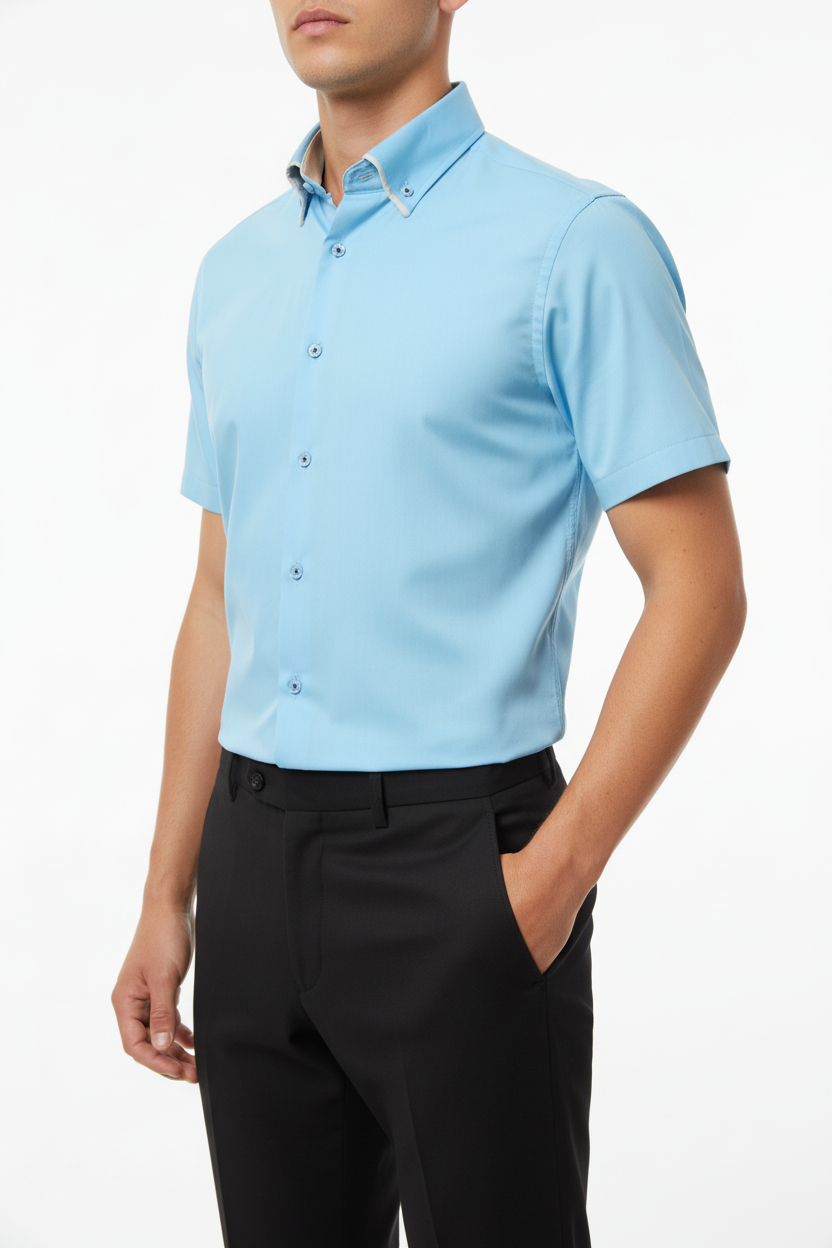 Kortmouw Overhemd Turquoise