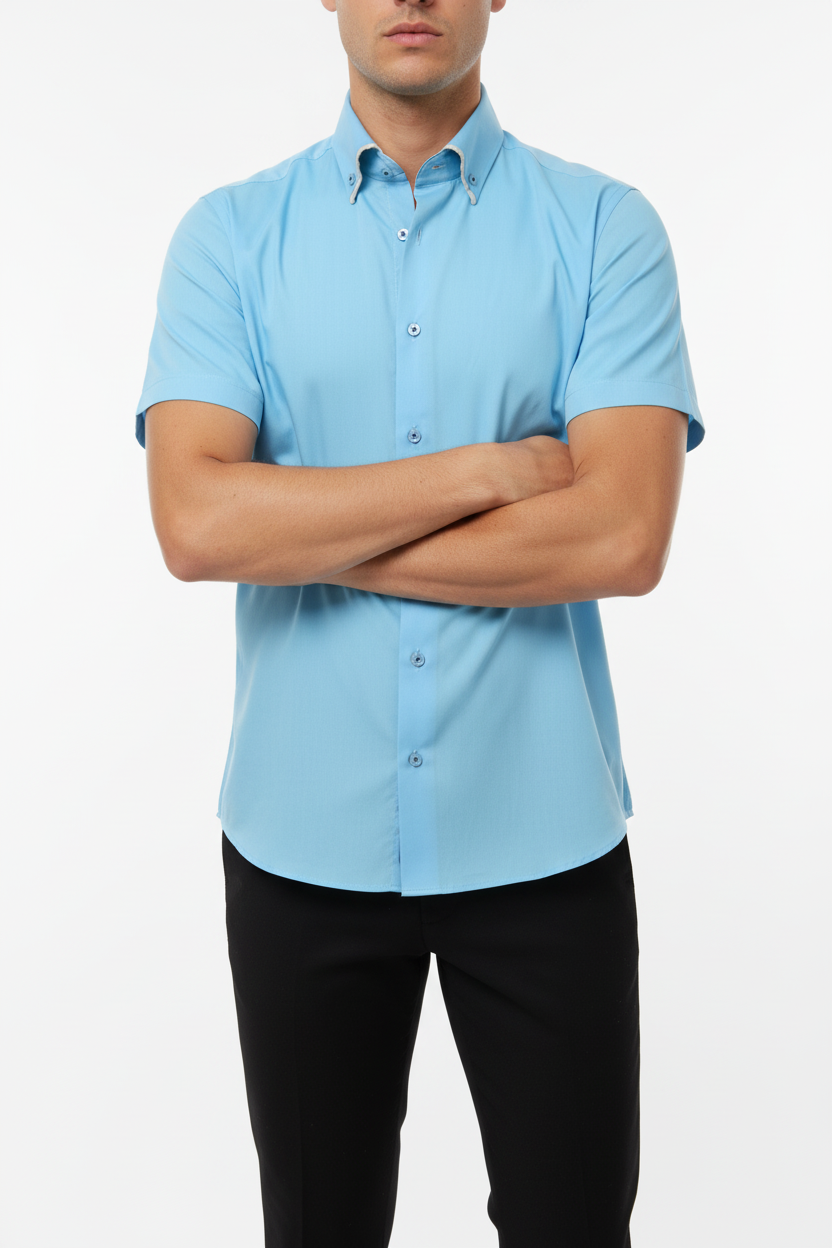 Kortmouw Overhemd Turquoise