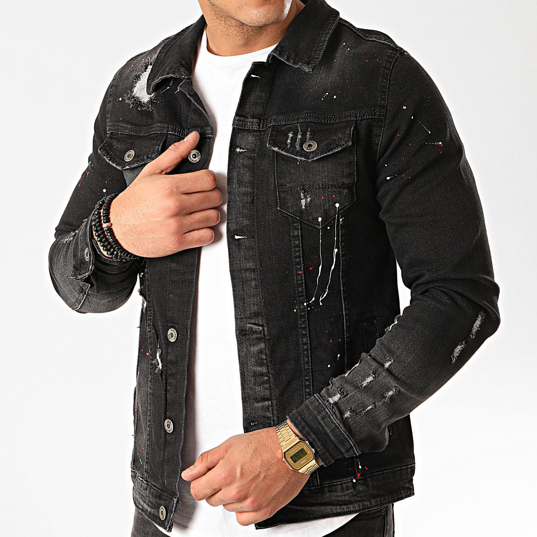 Denim Jacket Splashed Black