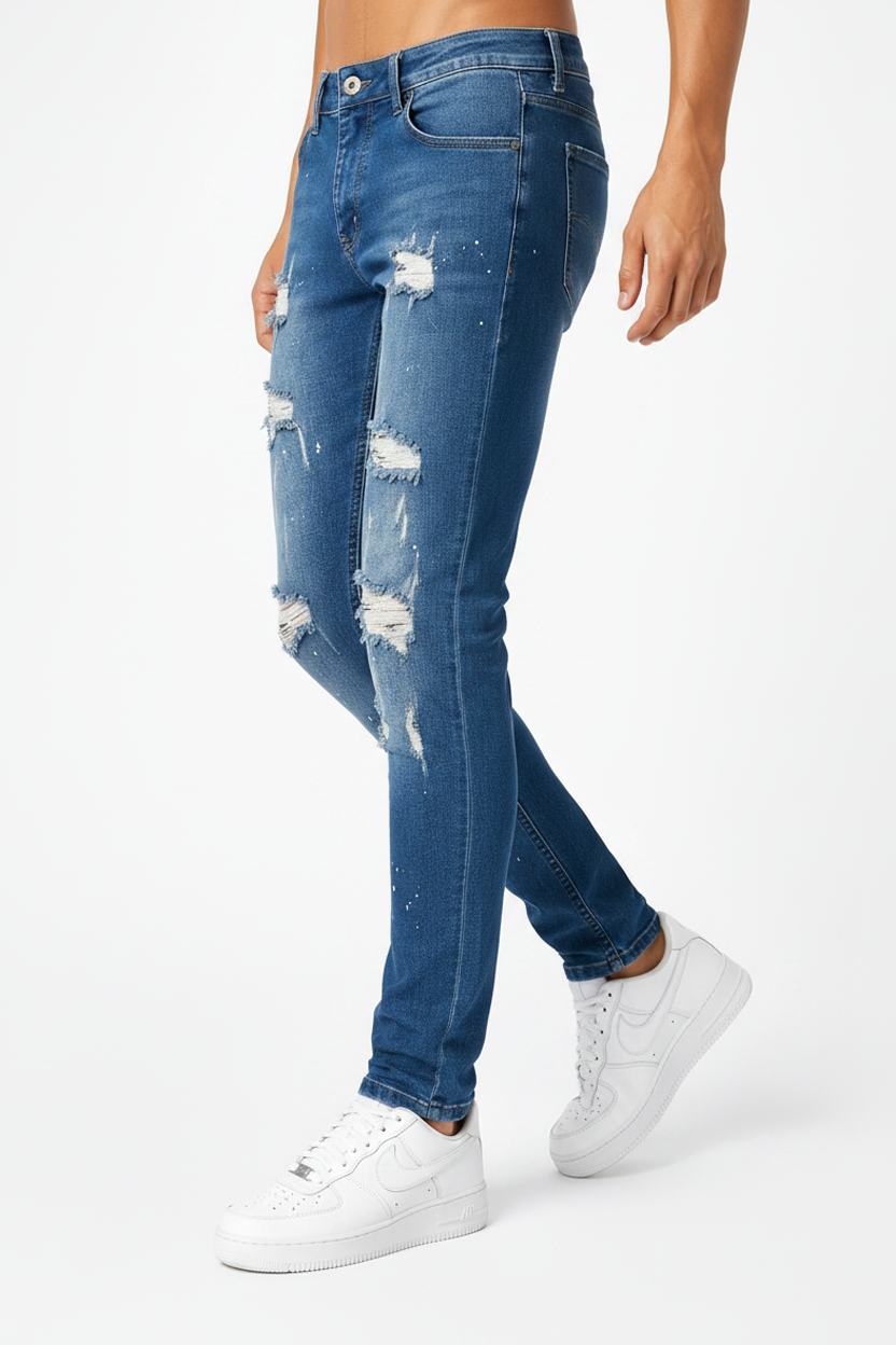 Jeans in denim schizzato Blu