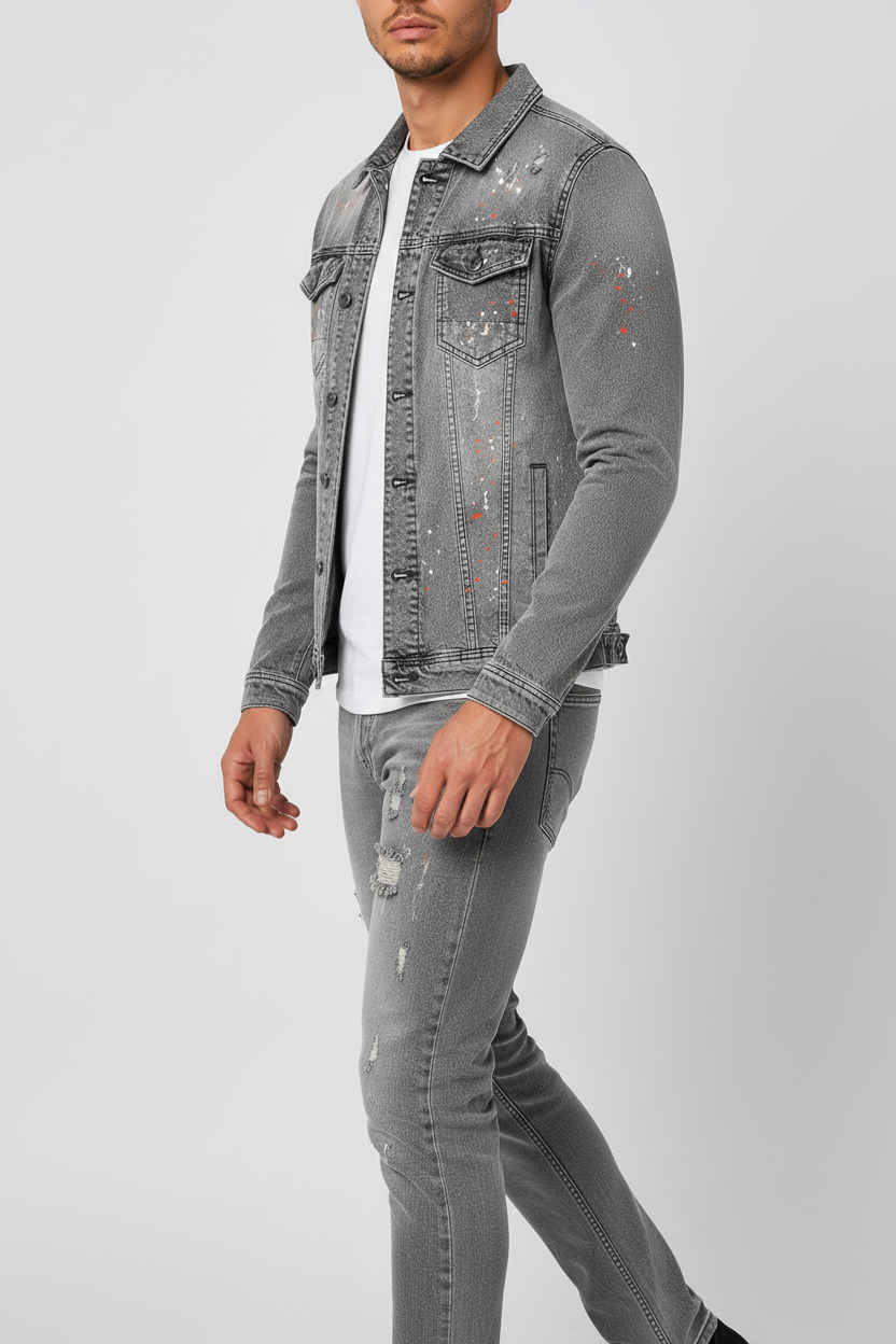 Denim Splashed Jacket Gray