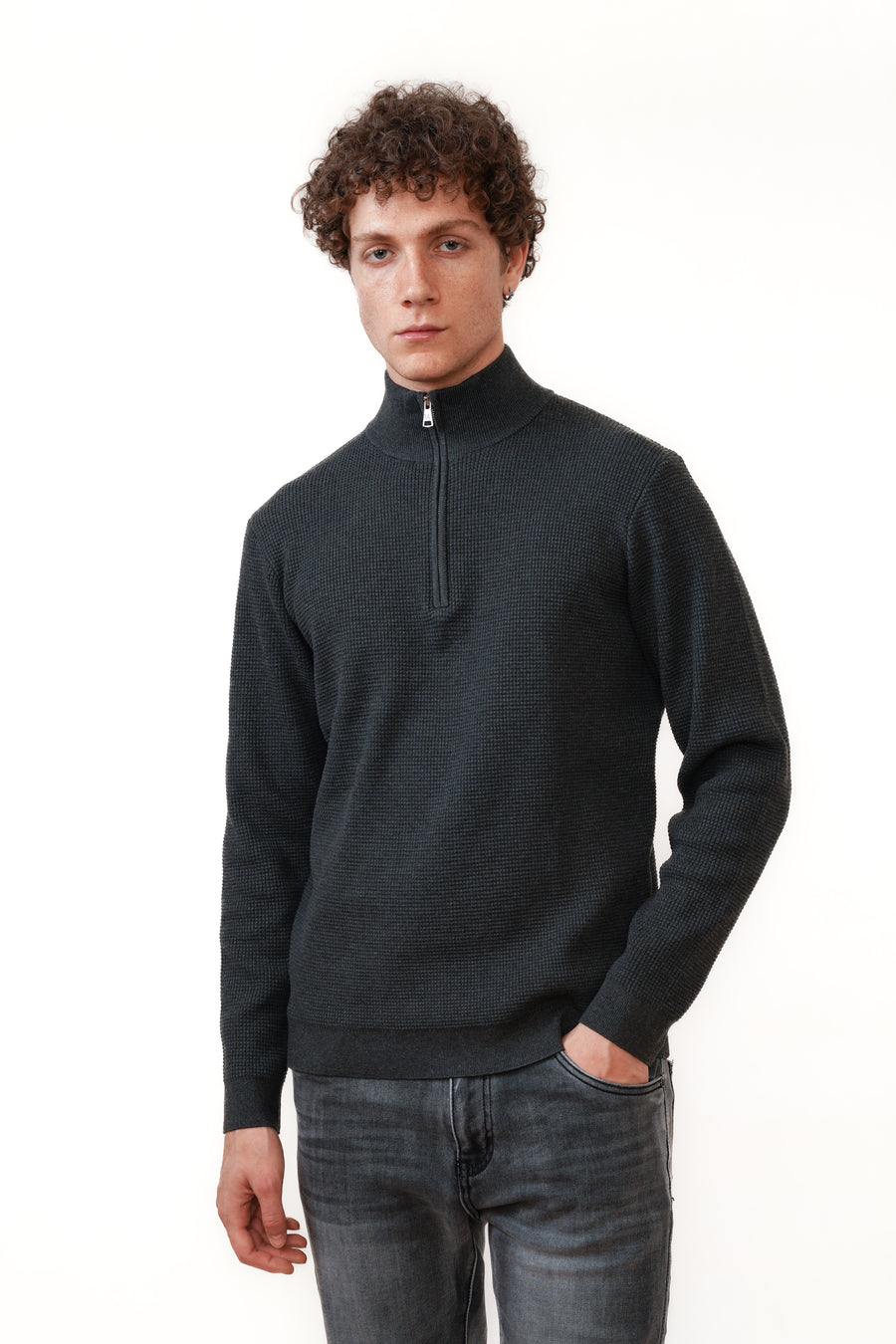 The Caspian Halfzip antraciet