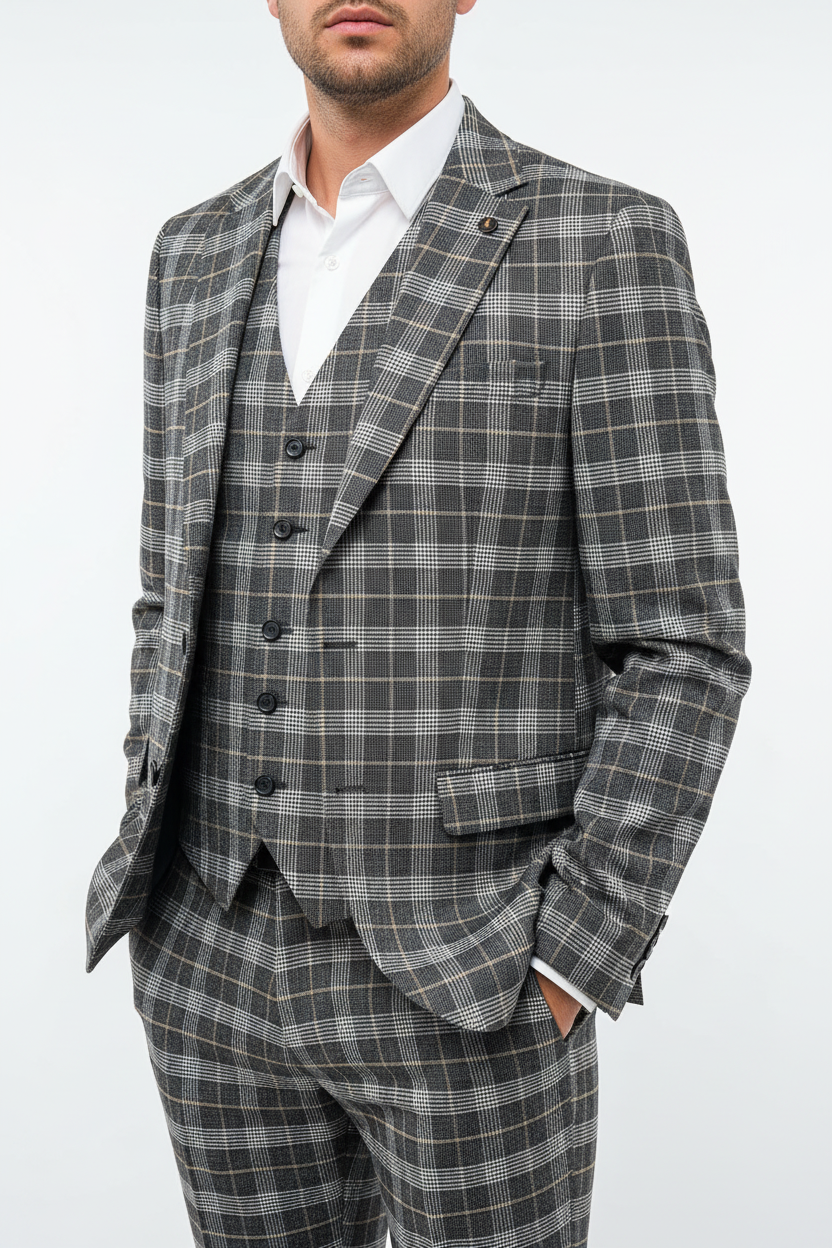 The Grigio Geruit Driedelig Pak Grijs