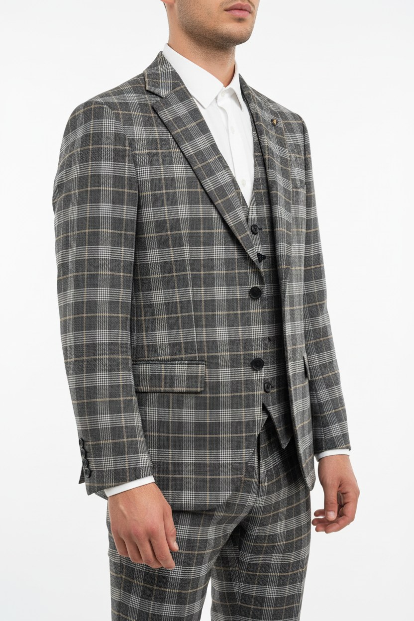 The Grigio Geruit Driedelig Pak Grijs