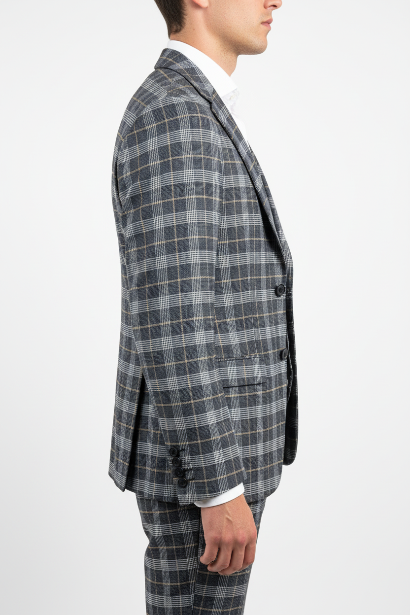 The Grigio Geruit Driedelig Pak Navy