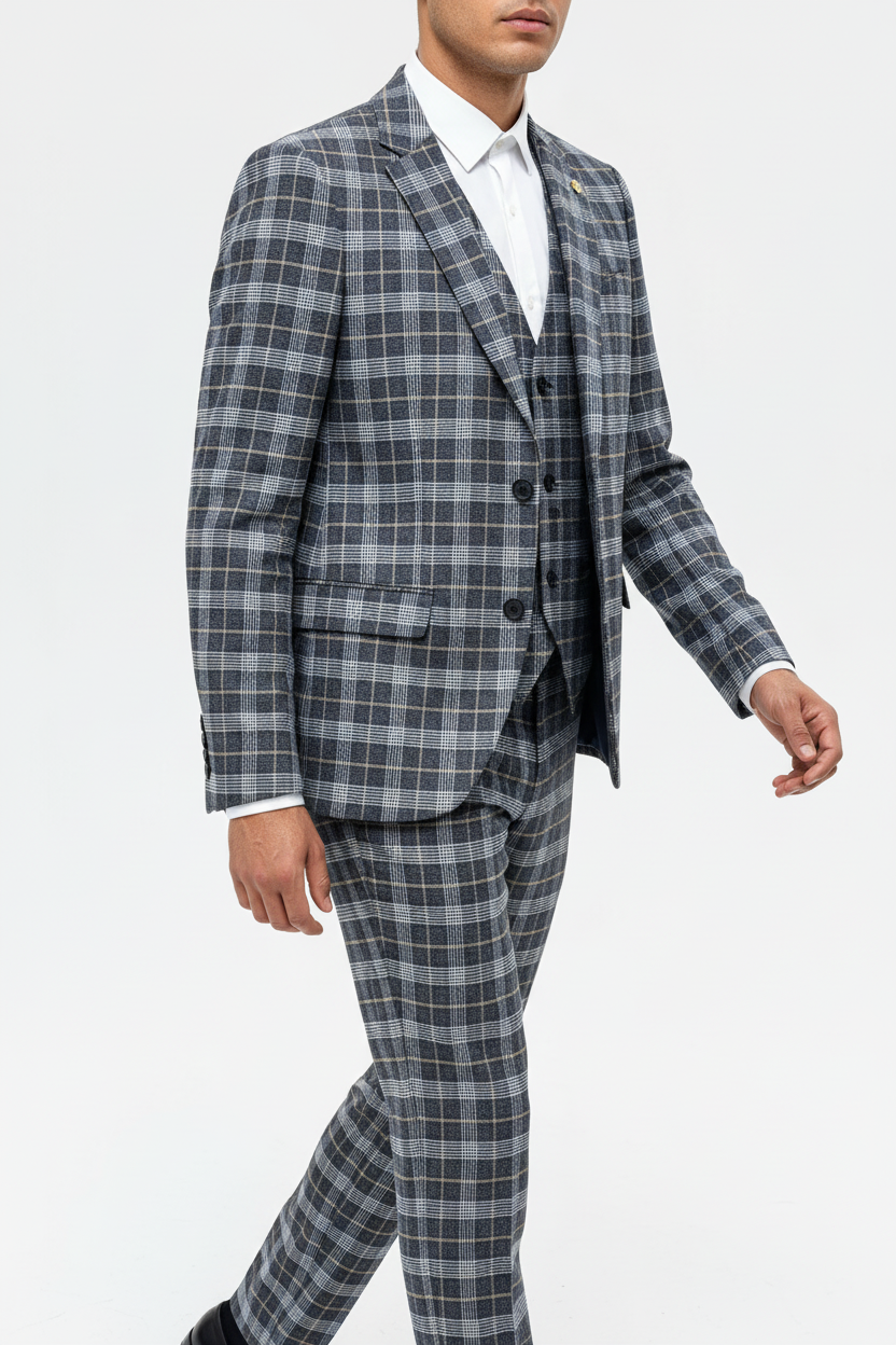 The Grigio Geruit Driedelig Pak Navy