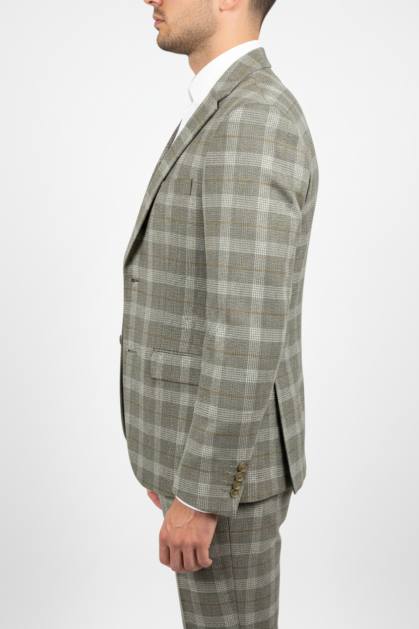 The Grigio Geruit Driedelig Pak Beige